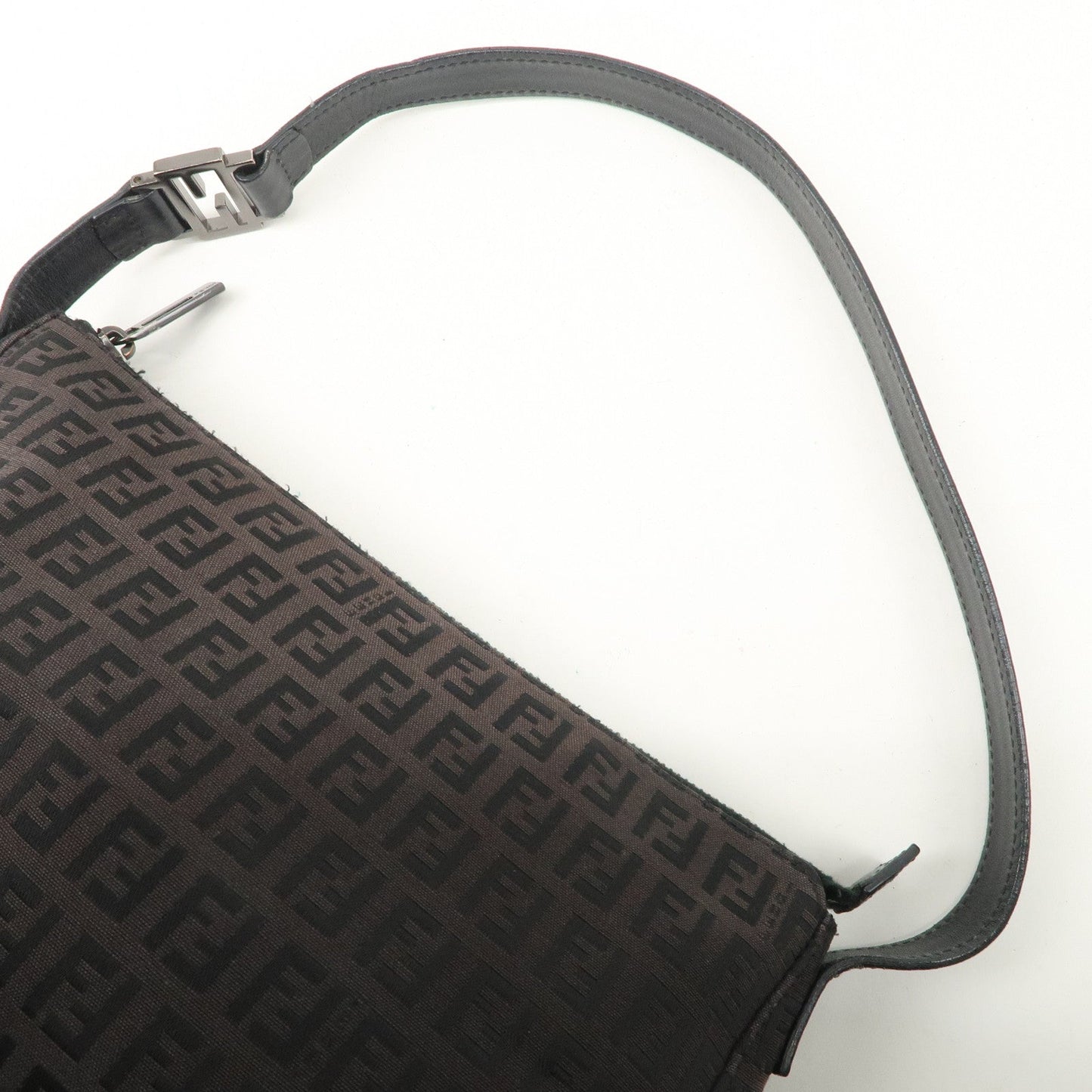 FENDI Zucchino Canvas Leather Shoulder Bag Dark Brown 8BR444  d