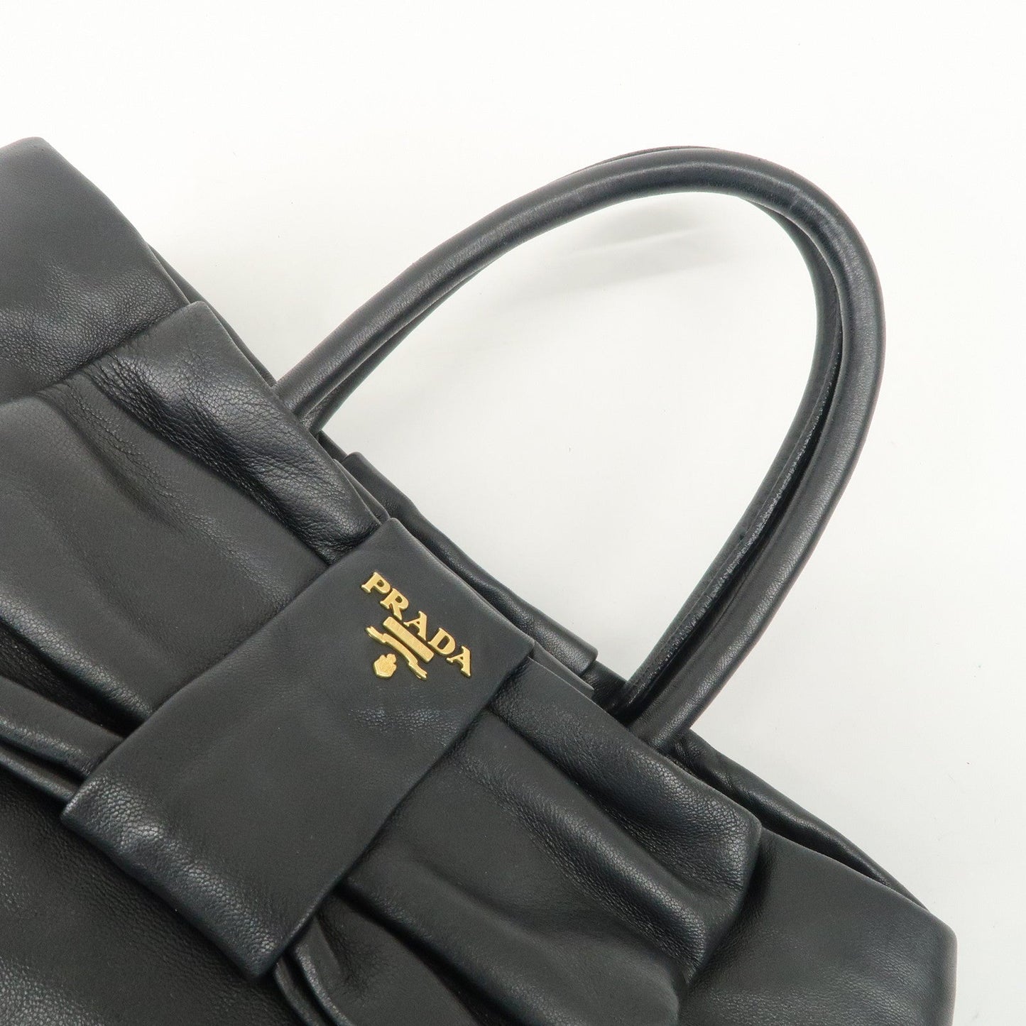 PRADA Leather Ribbon Tote Bag Hand Bag NERO Black BN1601  d