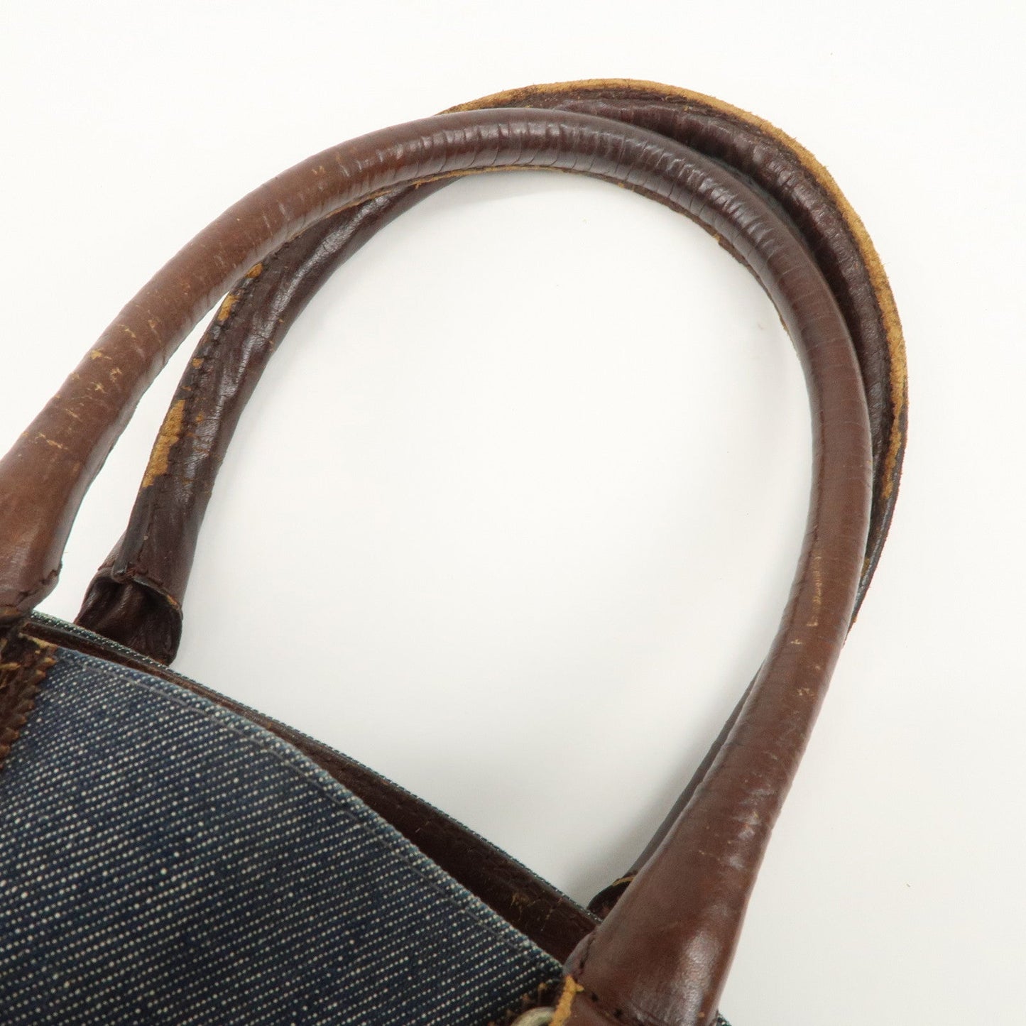 FENDI Ethnico Denim Leather Shoulder Bag Blue Brown 8BN157  d