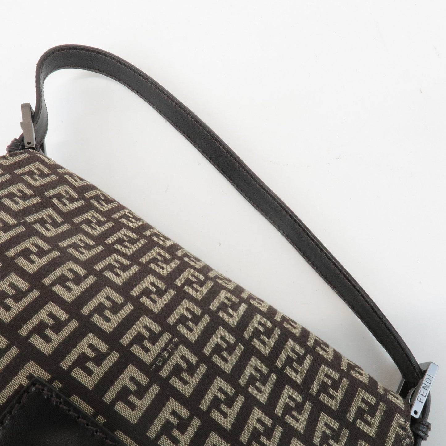 FENDI Mamma Baguette Zucchino Canvas Leather Shoulder Bag 8BR001  d