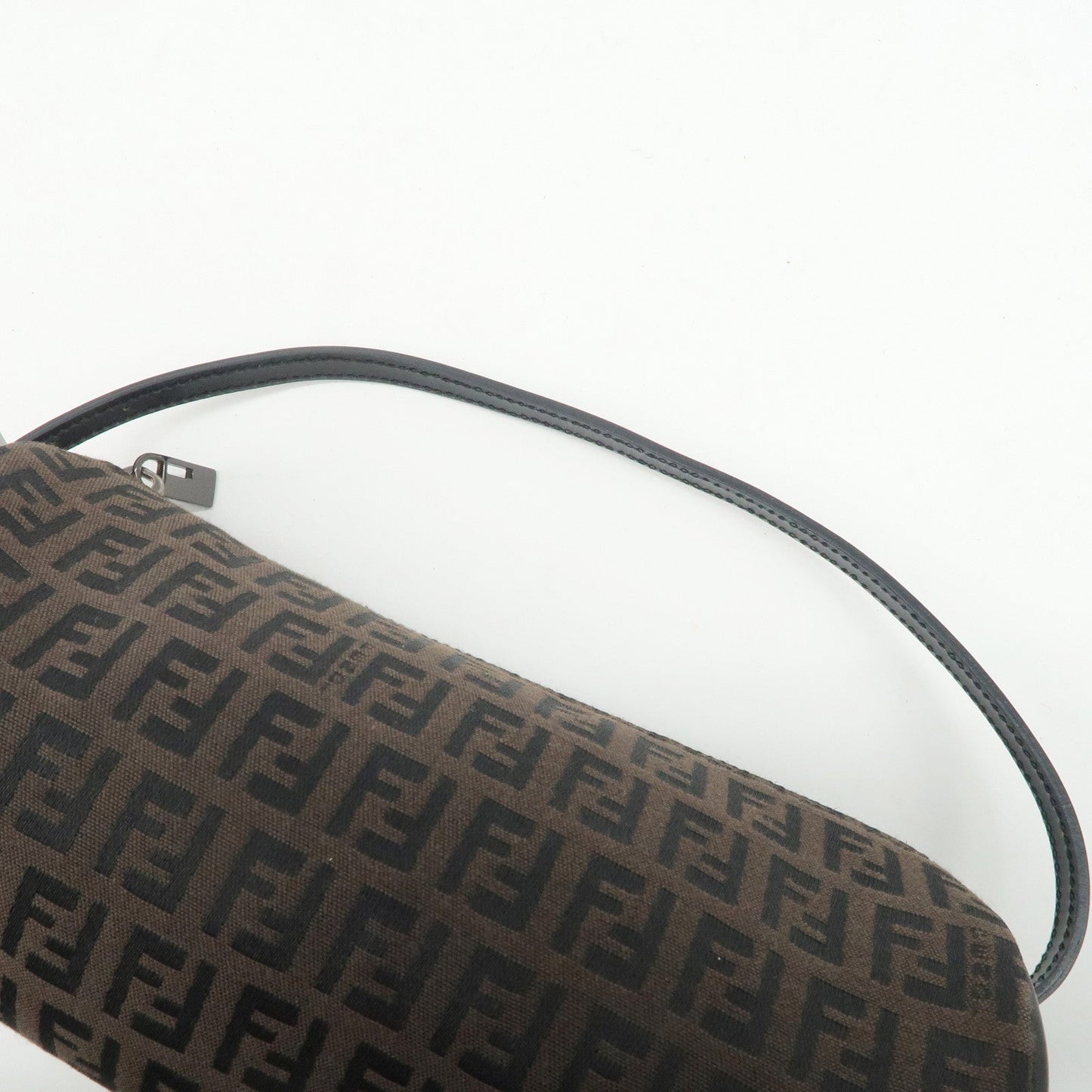 FENDI Zucchino Canvas Leather Pouch Hand Bag Black Brown 7N0016  d