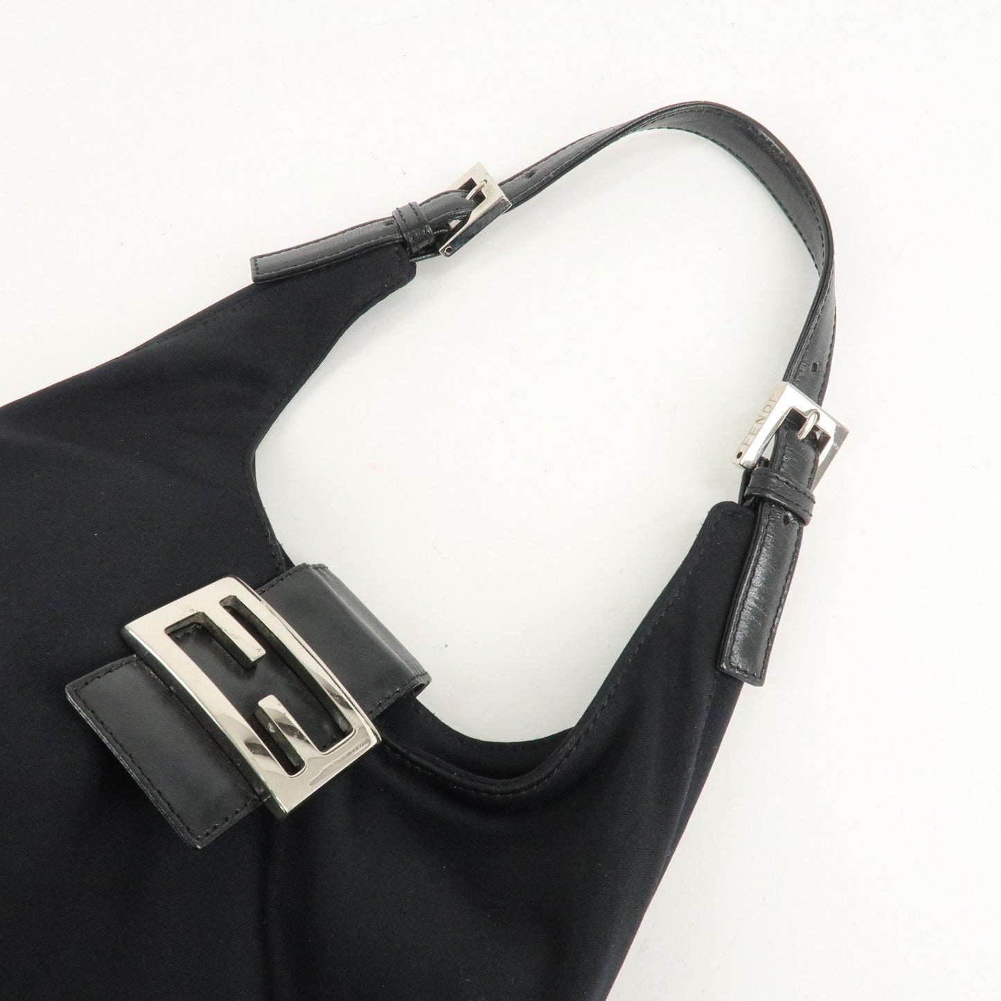 FENDI Cotton Leather Shoulder Bag Black 26686  d