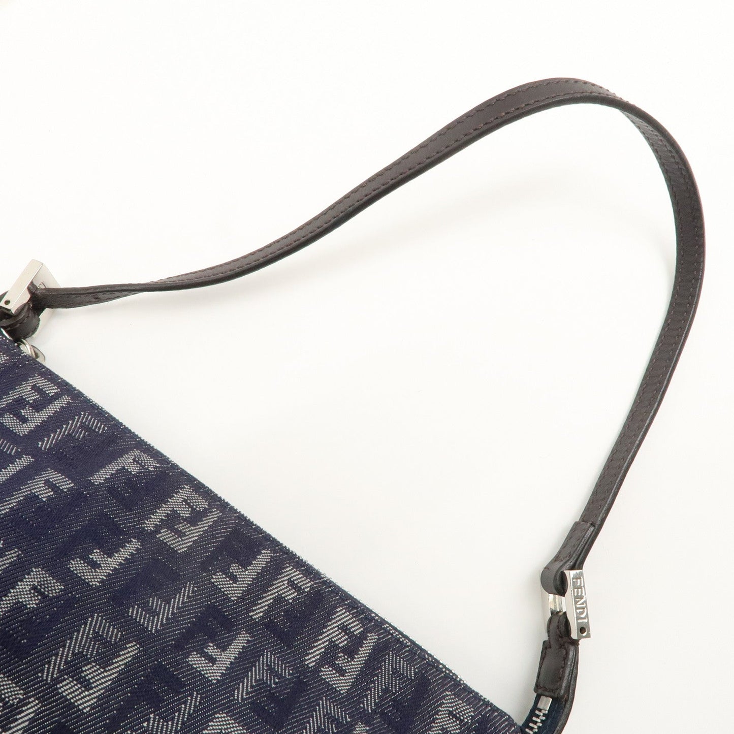 FENDI Zucchino Canvas Leather Shoulder Bag Pouch Navy 8BR249  d