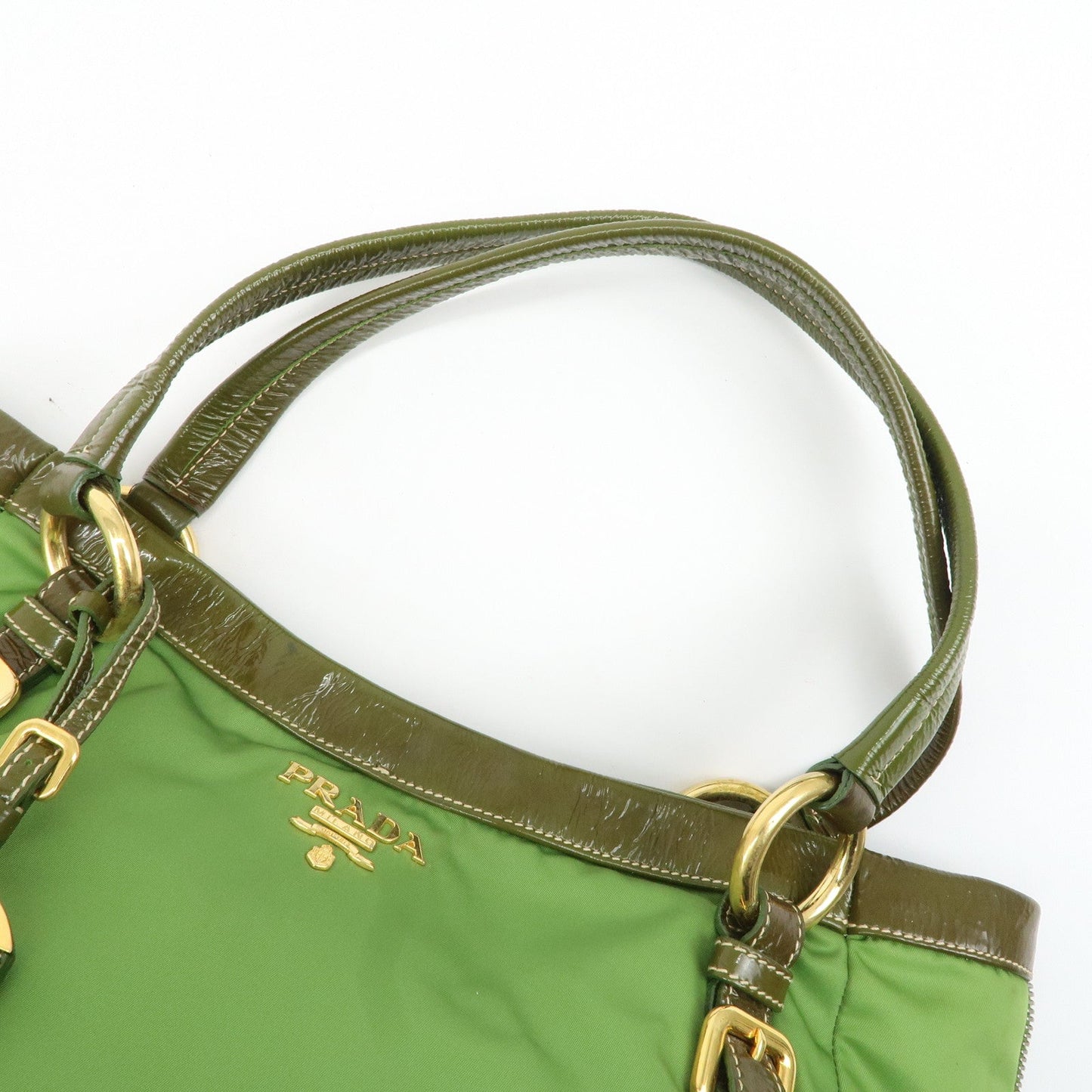 PRADA Nylon Patent Leather Tote Bag Shoulder Bag Green Khaki  d
