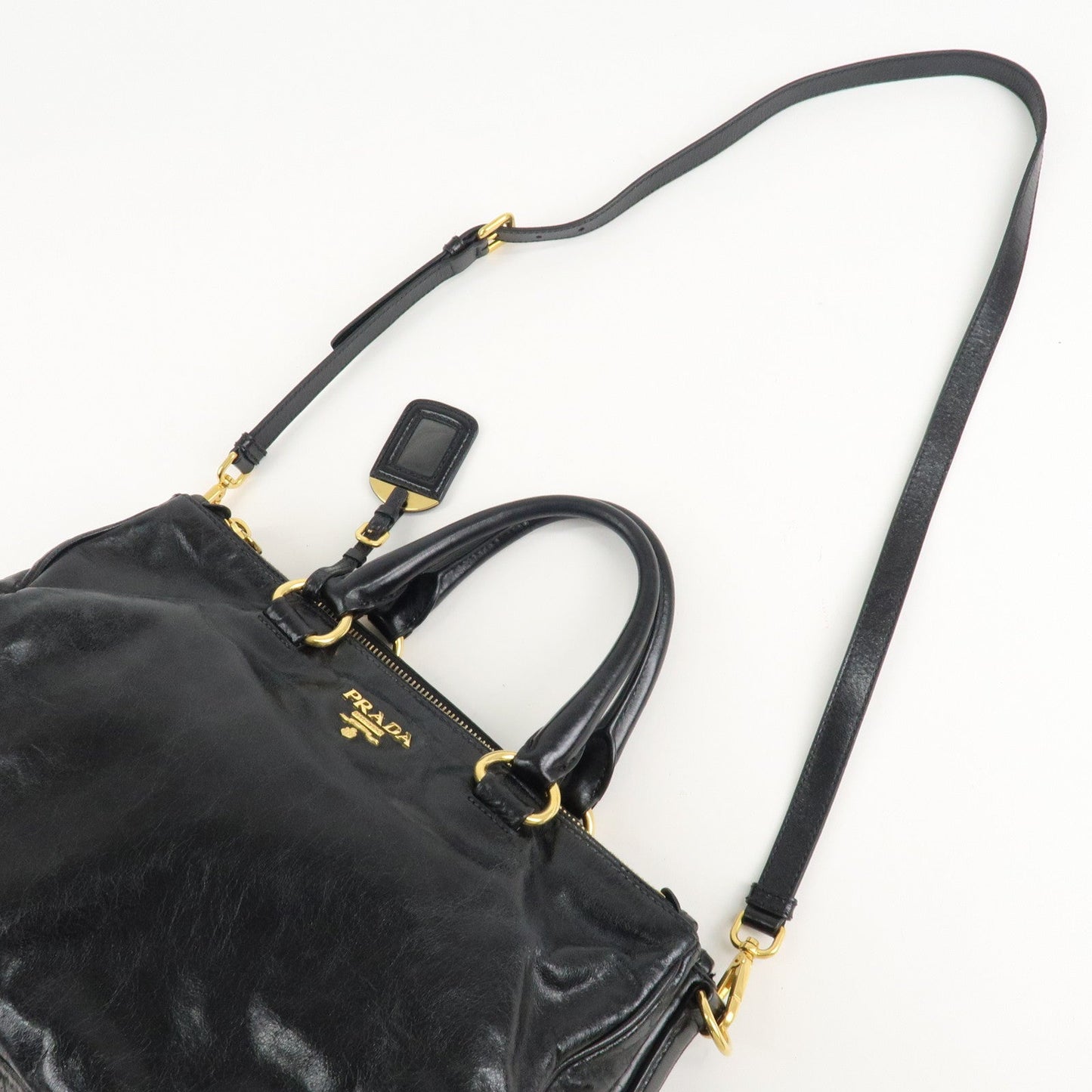 PRADA Leather 2Way Hand Bag Shoulder Bag Black BN2324  d