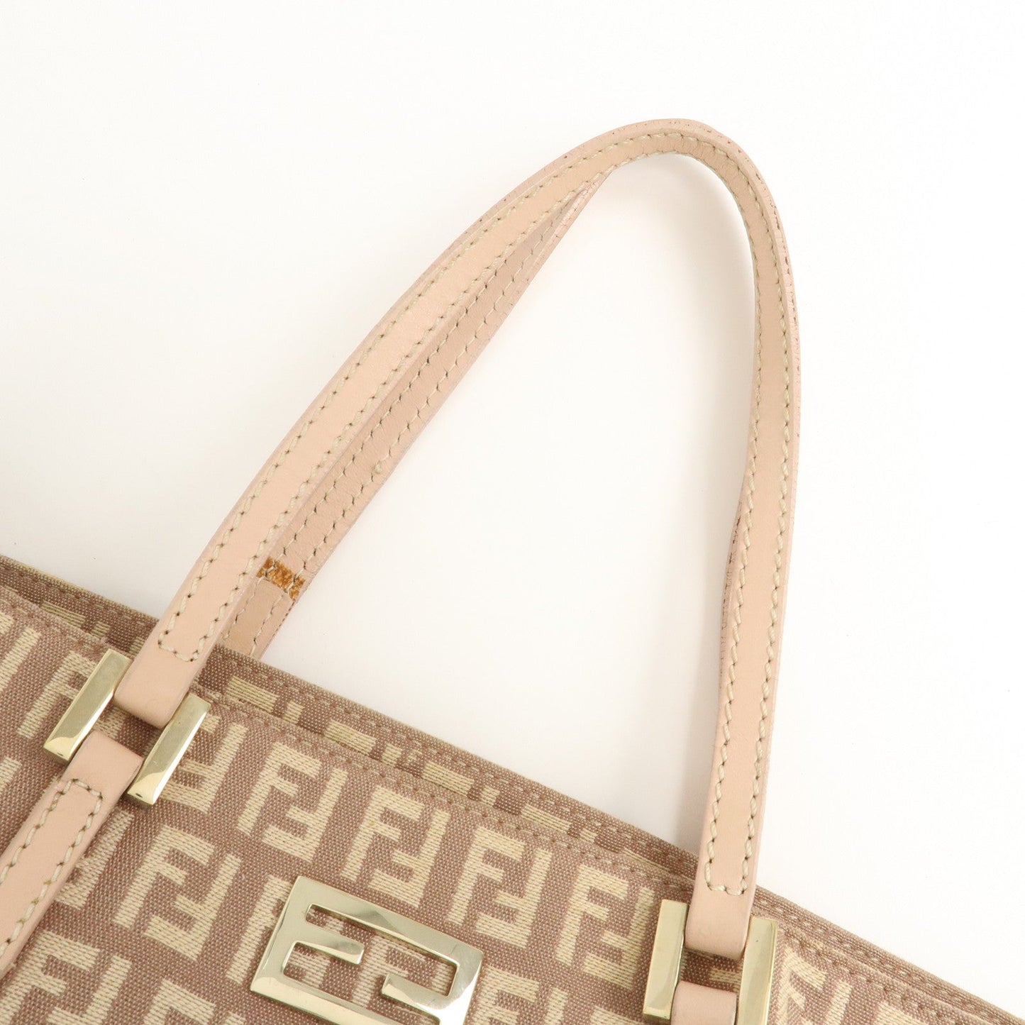 FENDI Zucchino Canvas Leather Tote Bag Pink Beige 8BH133  d