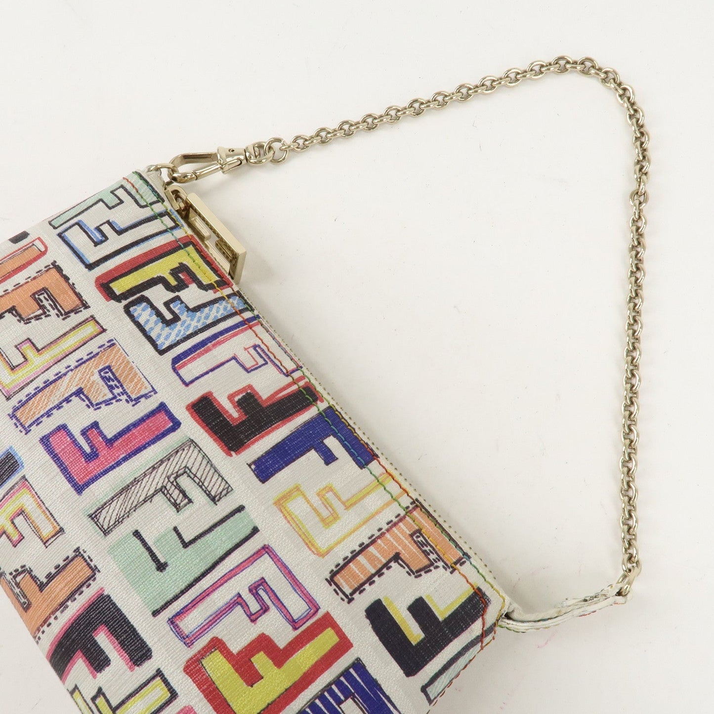 FENDI Zucca PVC Accessory Chain Pouch Multi Color Ivory 8BR592  d