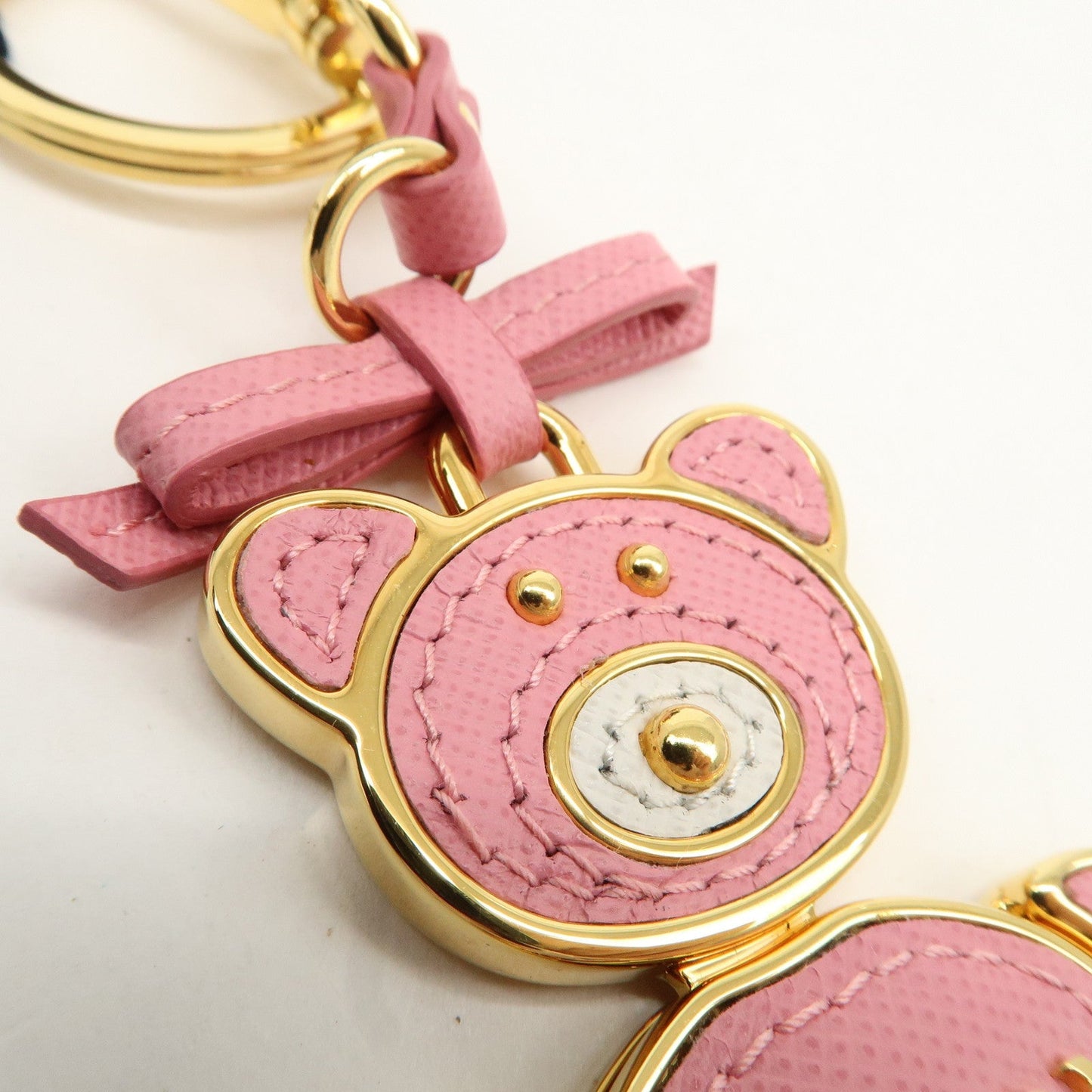 PRADA Saffiano Leather Metal Bear Bag Charm Key Chain Pink  d