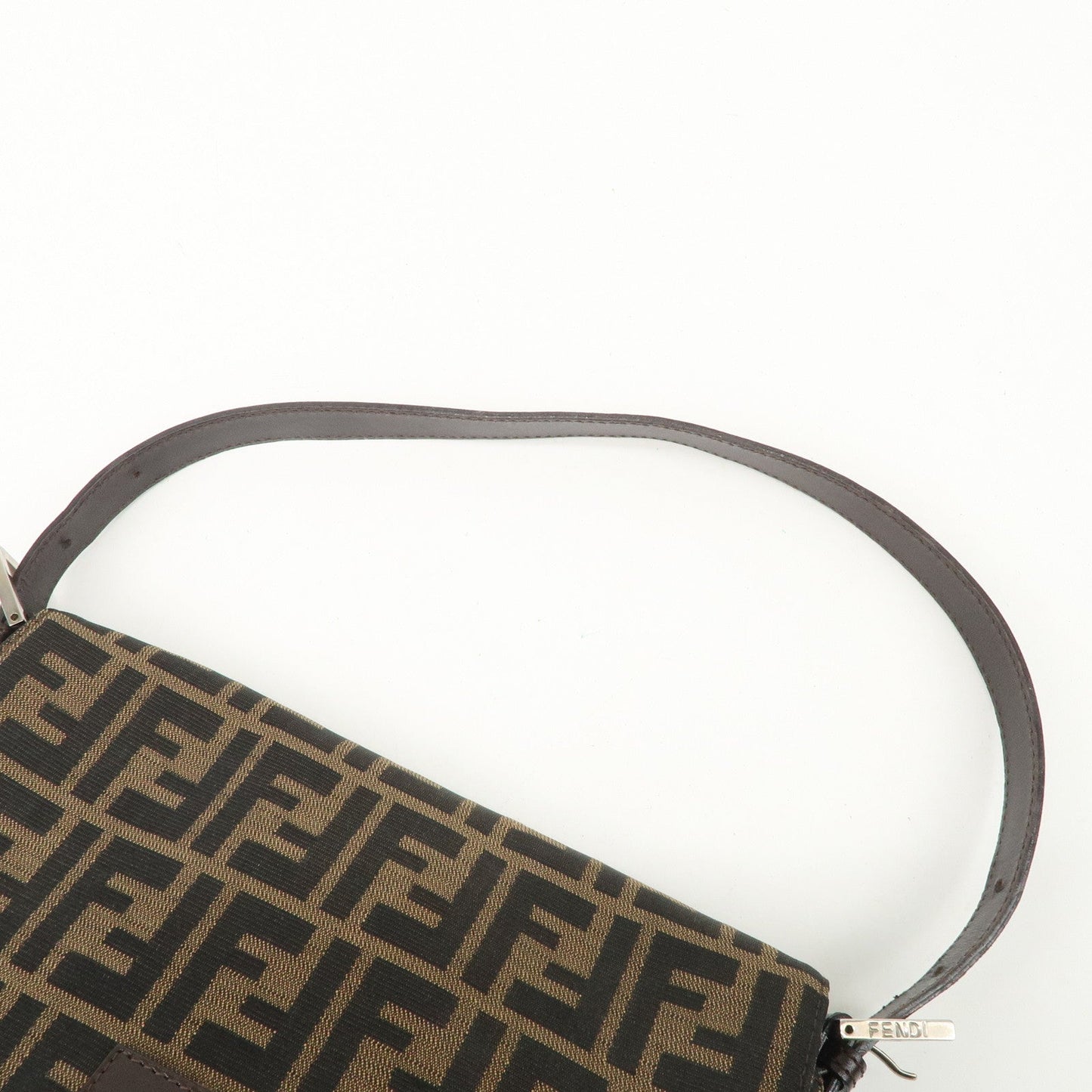 FENDI Mamma Baguette Canvas Leather Shoulder Bag Silver HDW 26325  d