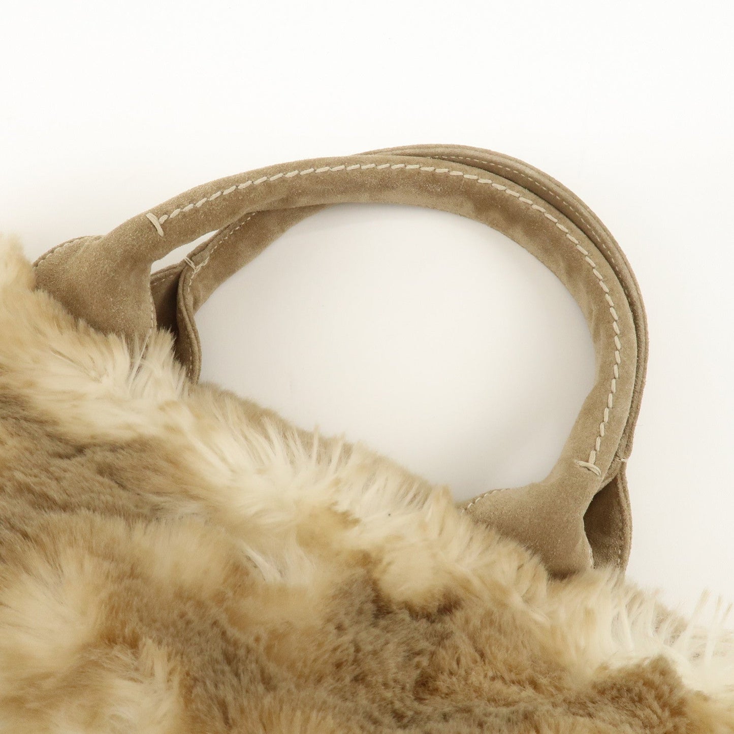 PRADA Eco Lapin Fur Suede Canapa Large Tote Bag Beige BN1918  d