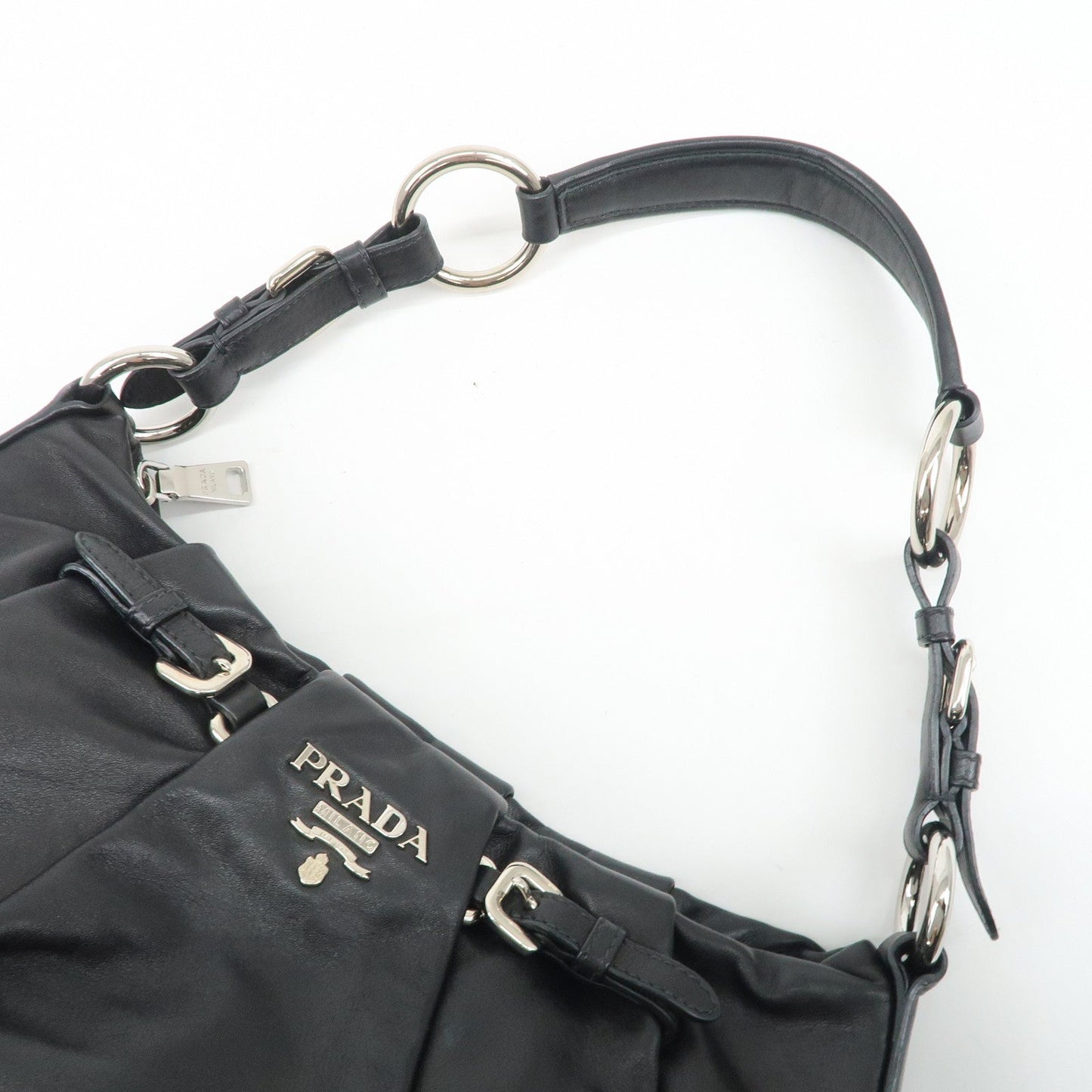 PRADA Soft Calf Leather Shoulder Bag Black BR3795  d