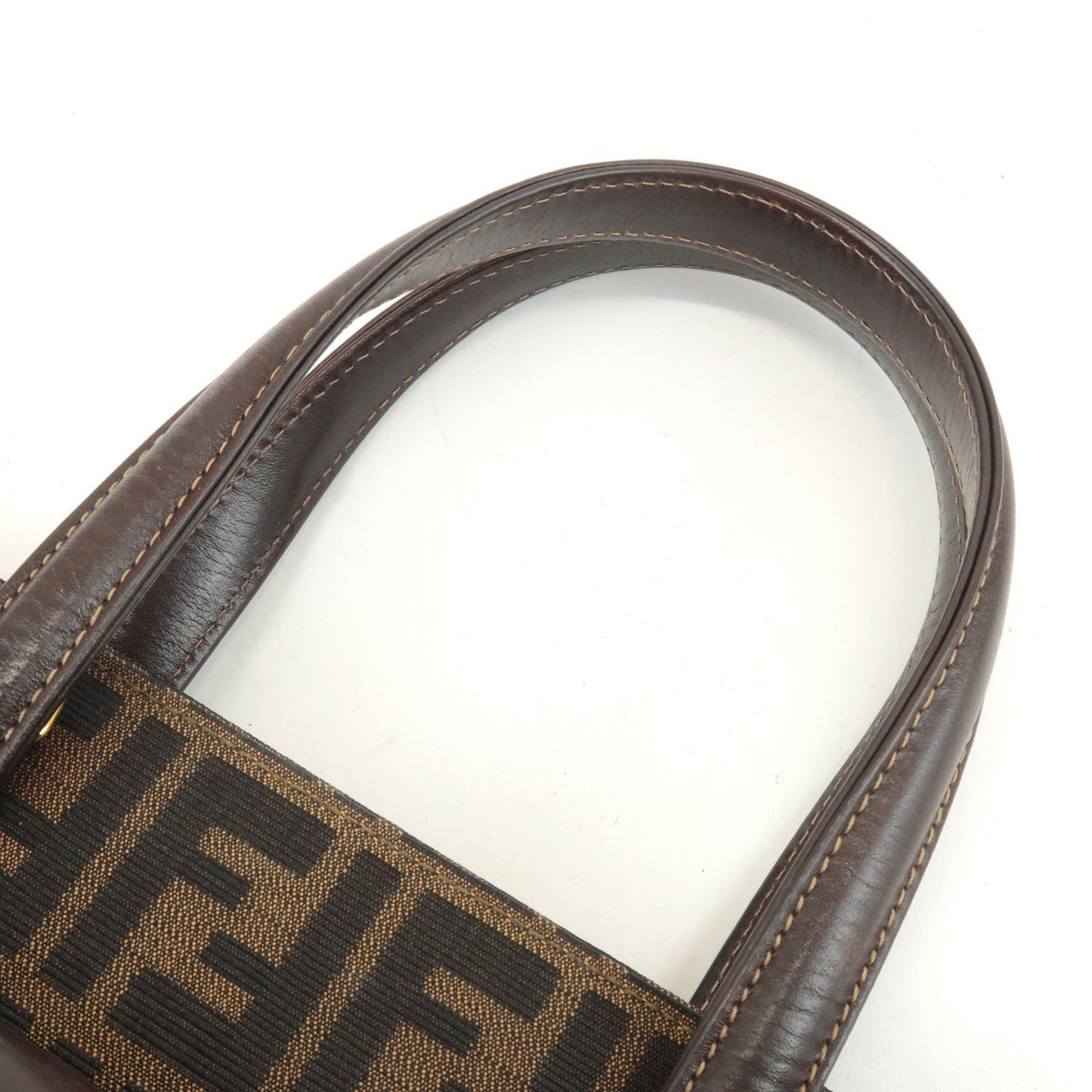 FENDI Zucca Canvas Leather Boston Bag Hand Bag Brown Black  d