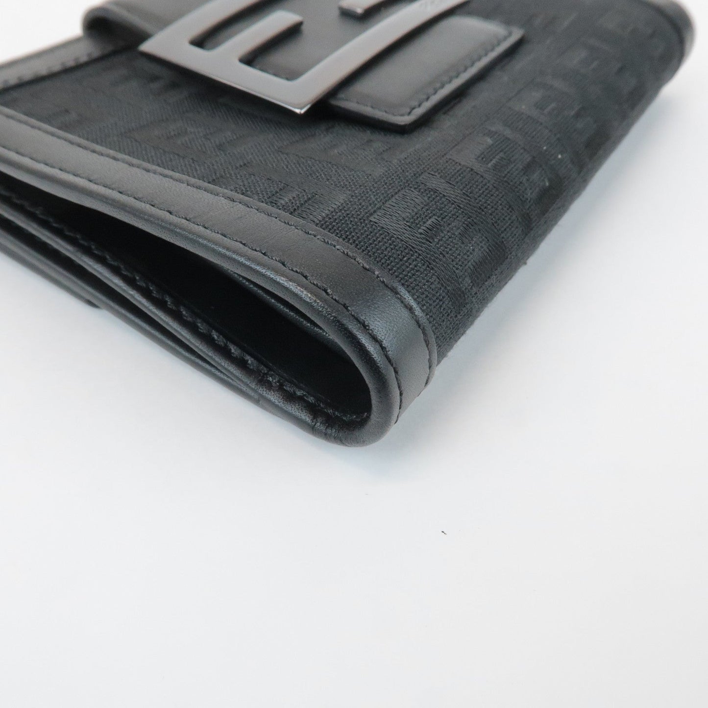 FENDI Zucchino Canvas Leather Double Hook Wallet Black 8M0035  d