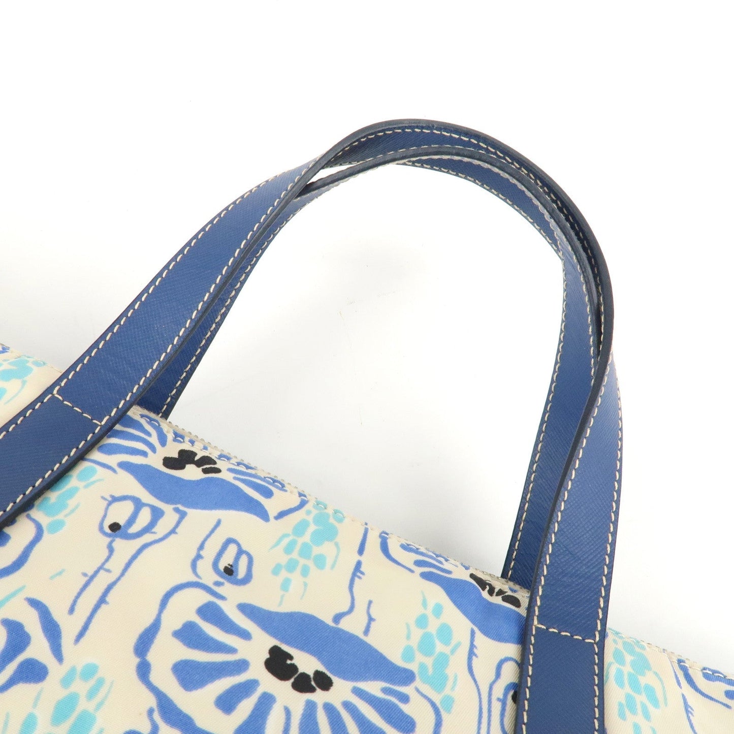 PRADA Nylon Leather 2Way Tote Bag White Blue  d