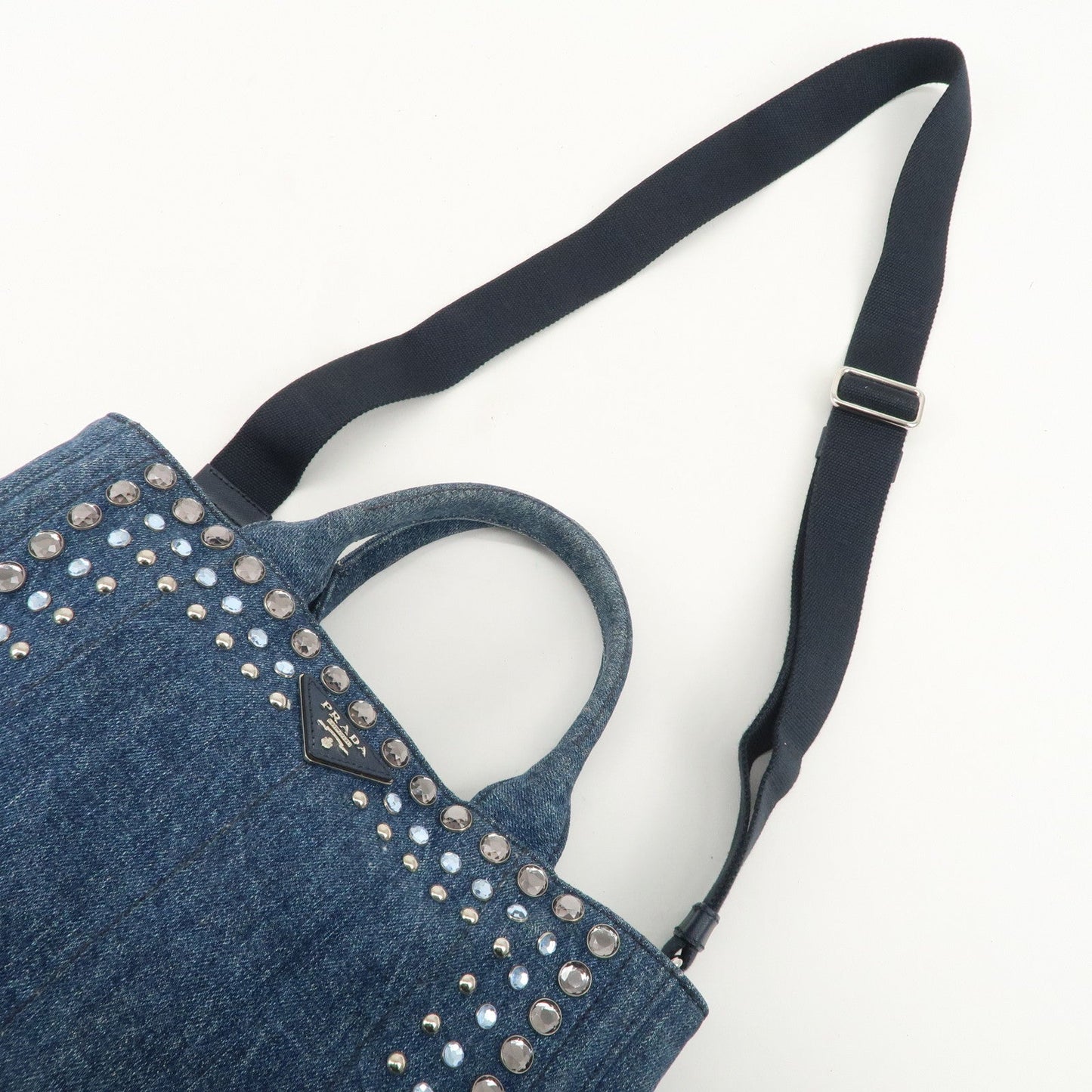 PRADA Logo Canapa Mini Denim Bijou 2Way Tote Bag Denim Blue 1BG439  d
