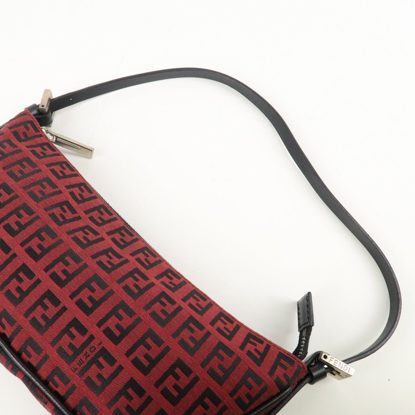 FENDI Zucchino Canvas Leather Accessory Pouch Hand Bag Black Red  d