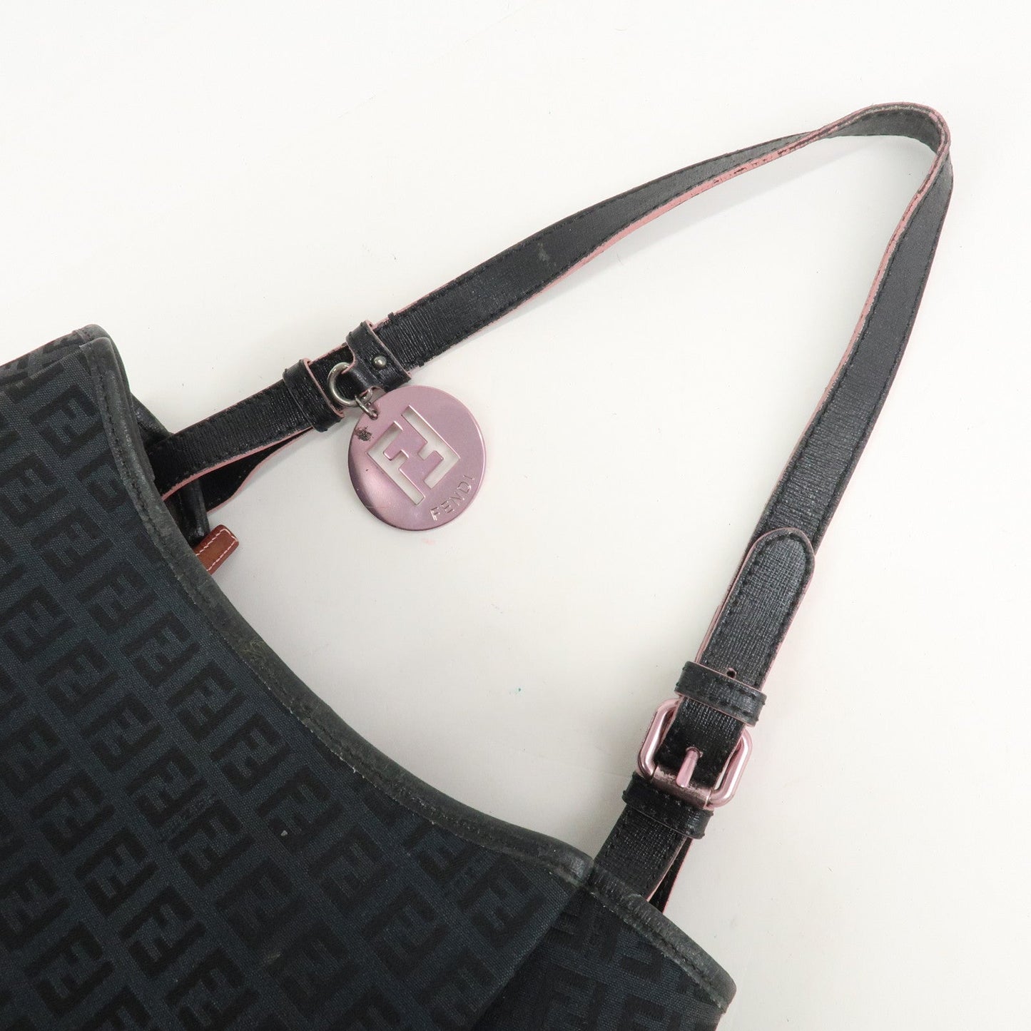 FENDI Zucchino Canvas Leather Tote Bag Black 8BH220  d