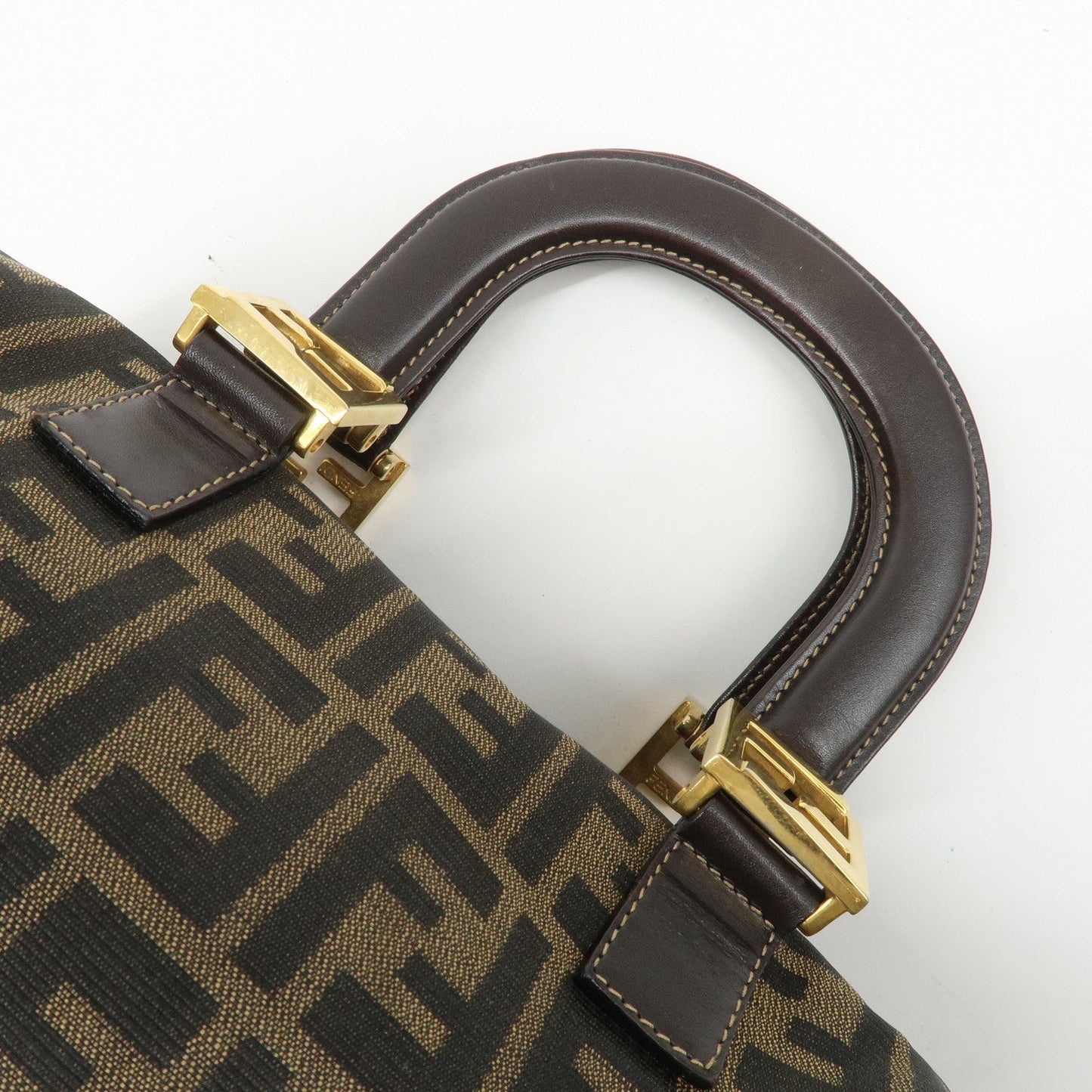 FENDI Zucca Canvas Leather Hand Bag Brown Black  d