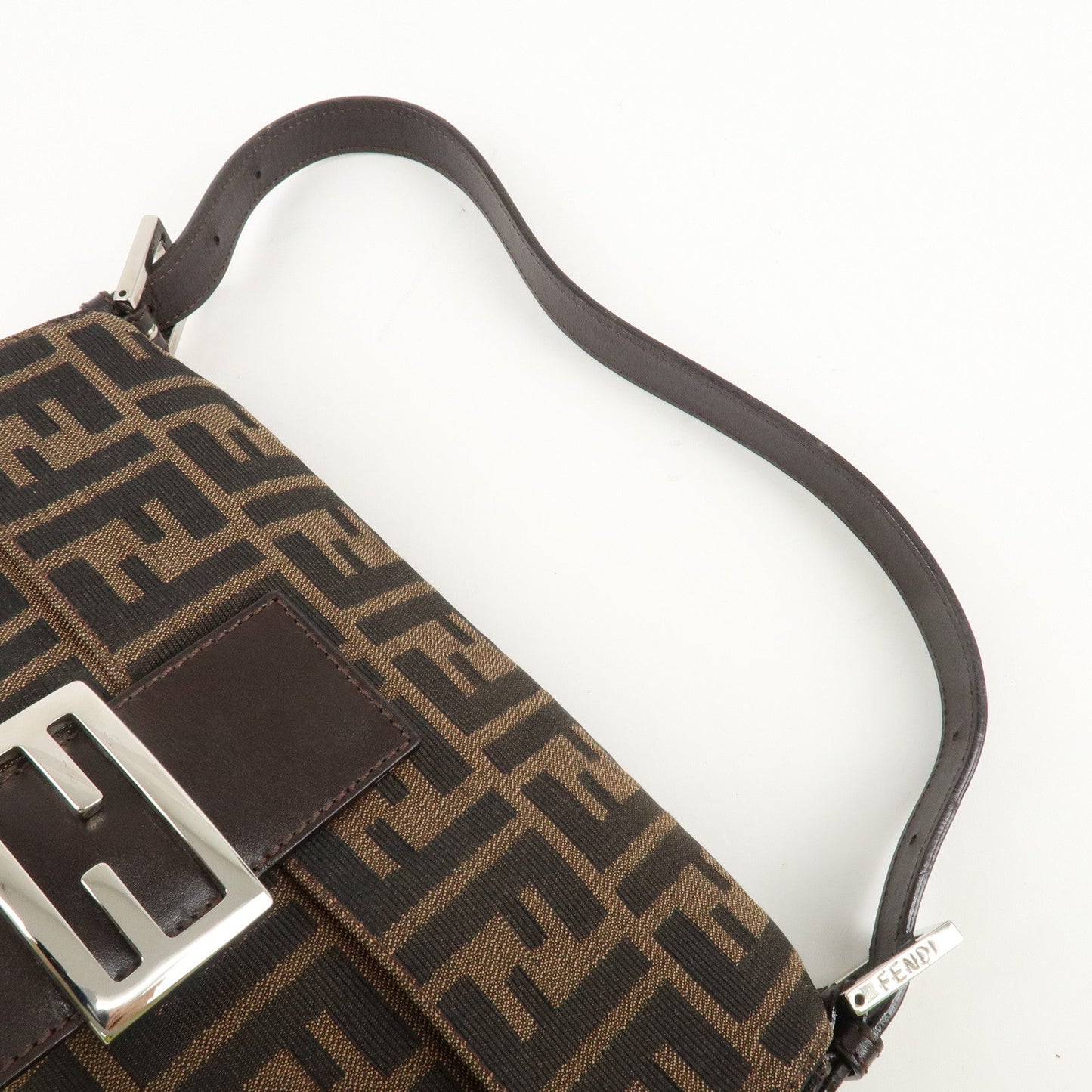 FENDI Mamma Baguette Zucca Canvas Shoulder Bag Brown Black 26424  d