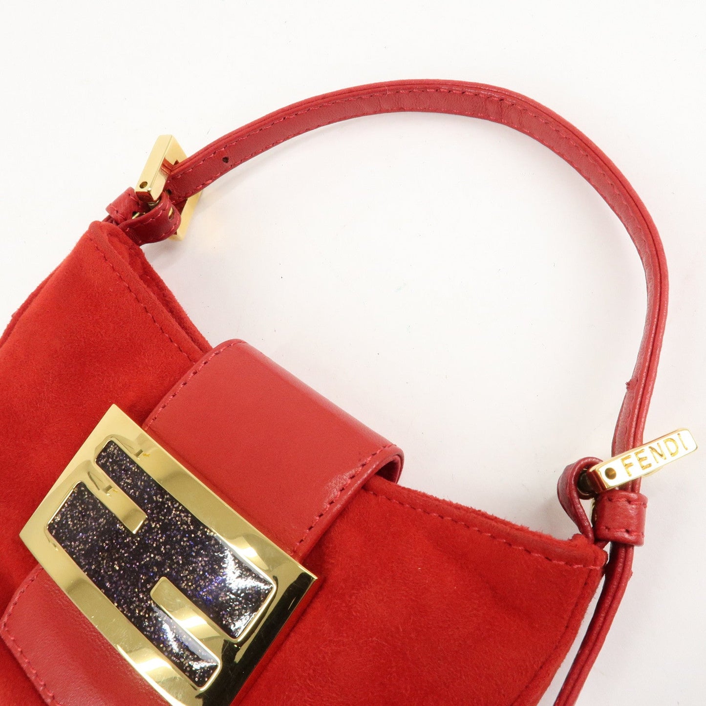 FENDI Suede Leather Mini Croissant Hand Bag Red 26673  d