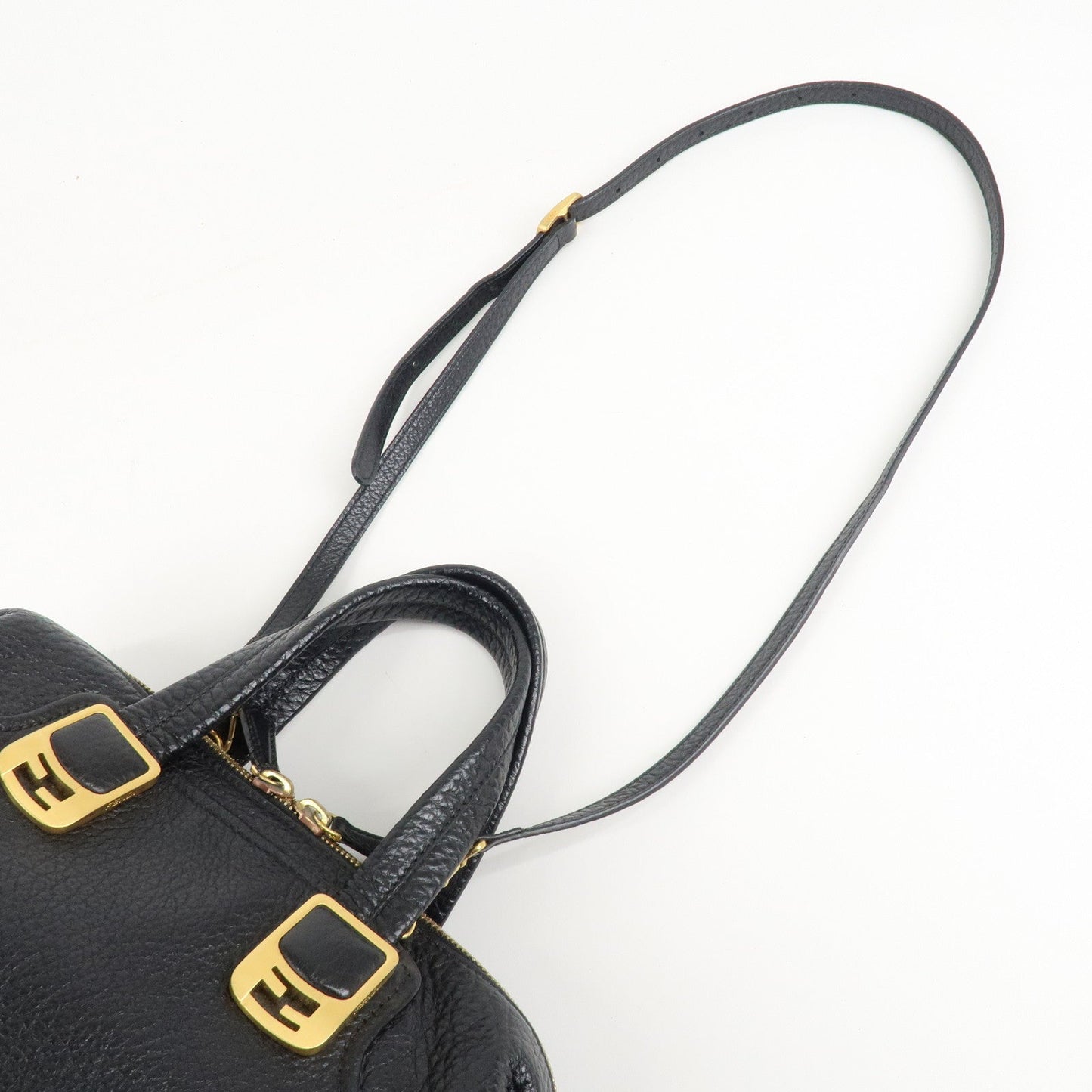 FENDI Chameleon Leather 2WAY Bag Hand Bag Black 8BL114  d