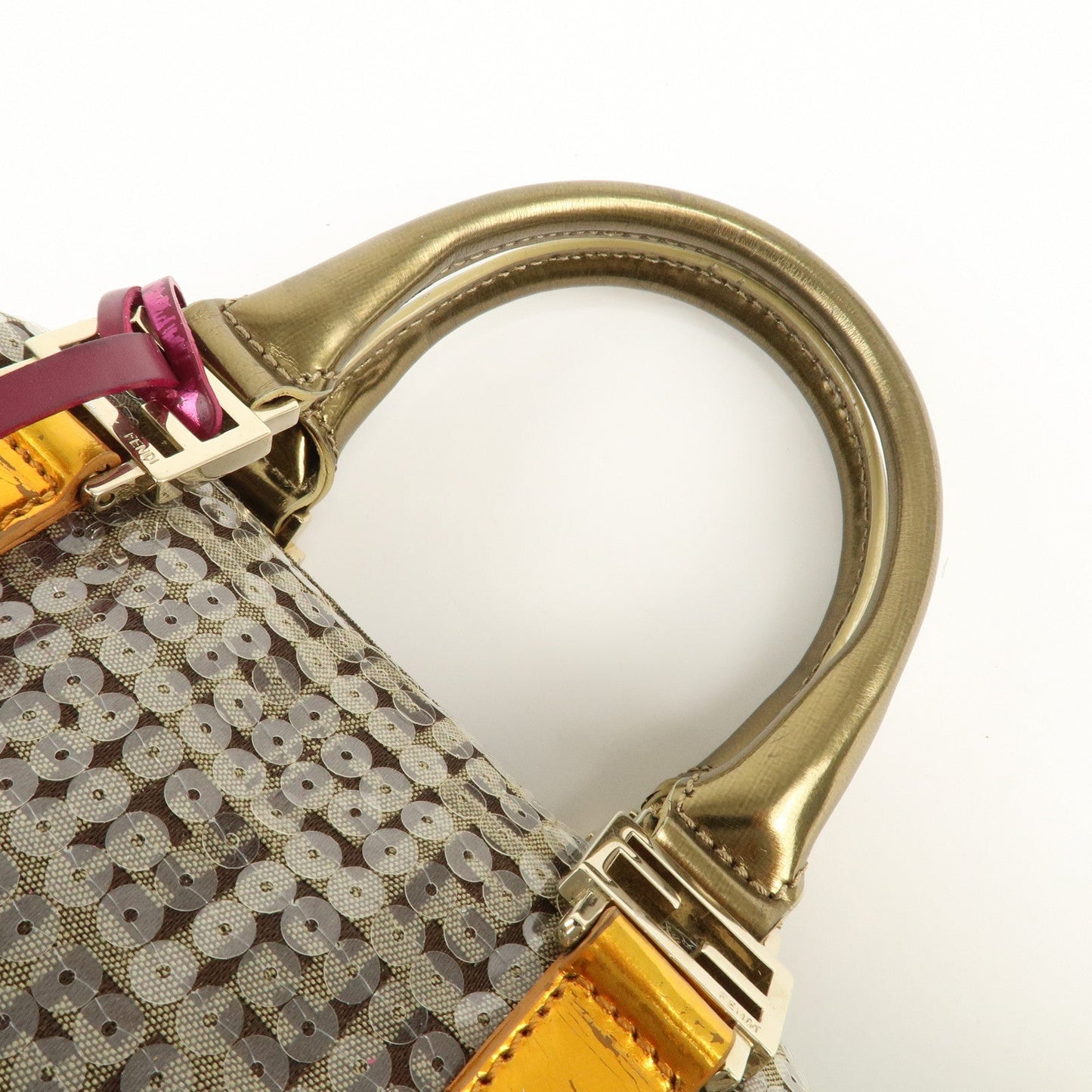 FENDI Zucchino Flip Sequin Canvas Patent Leather Boston Bag 8BL071  d