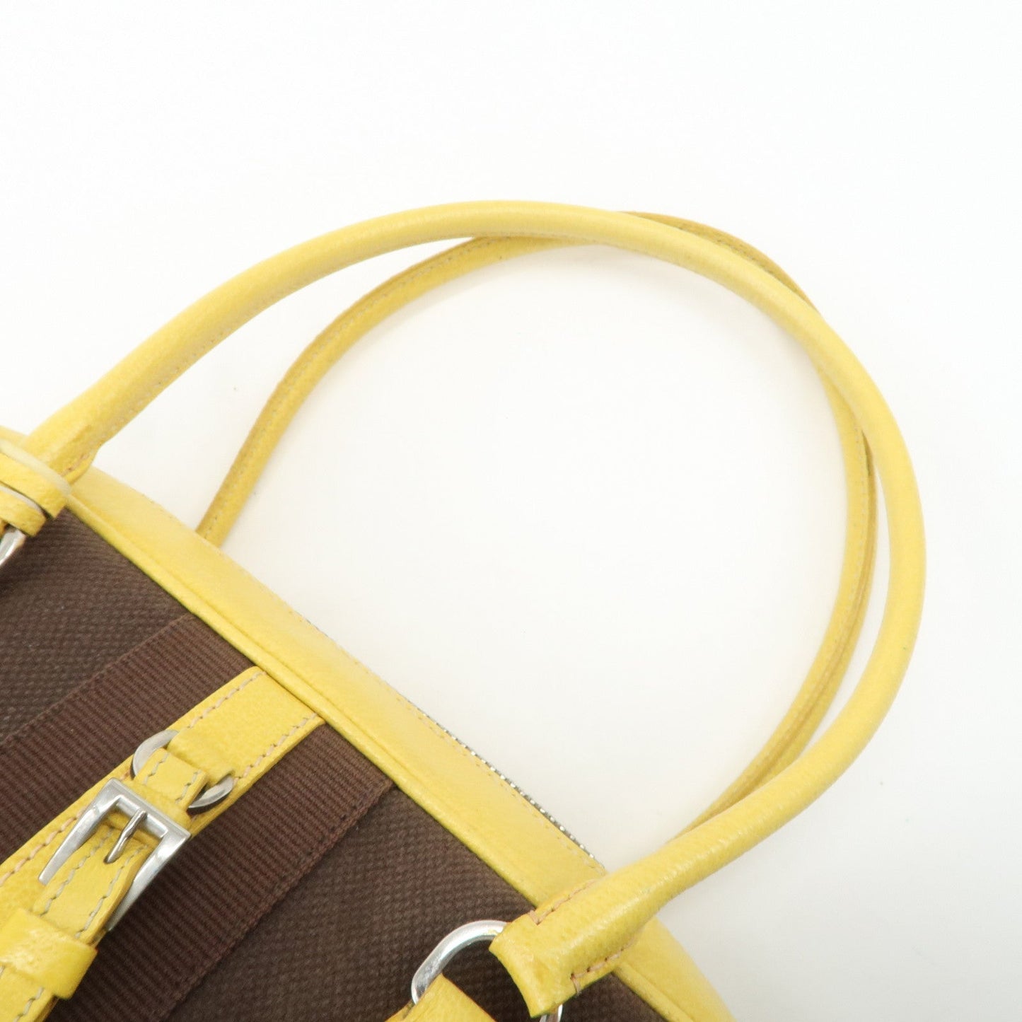 PRADA Canvas Leather Shoulder Bag Hand Bag Brown Yellow  d