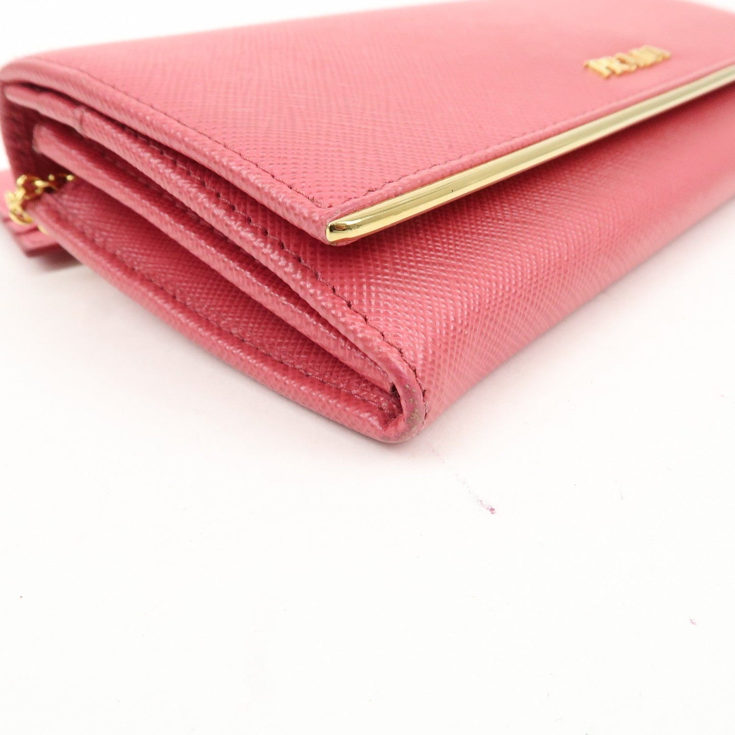 PRADA Saffiano Leather Bi Fold Long Wallet Pink 1MH132  d