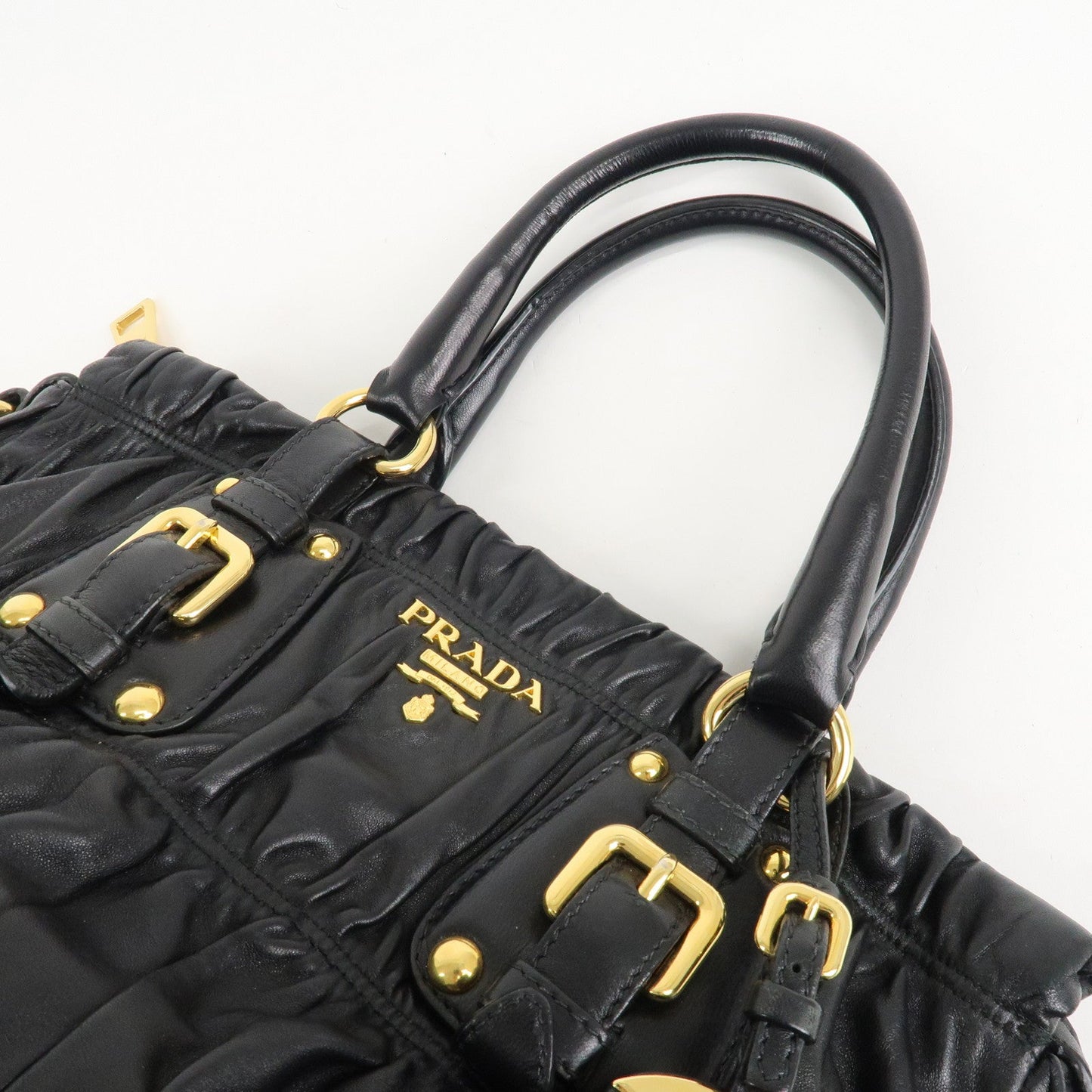 PRADA Leather 2way Bag Hand bag Black Gold Hardware  d