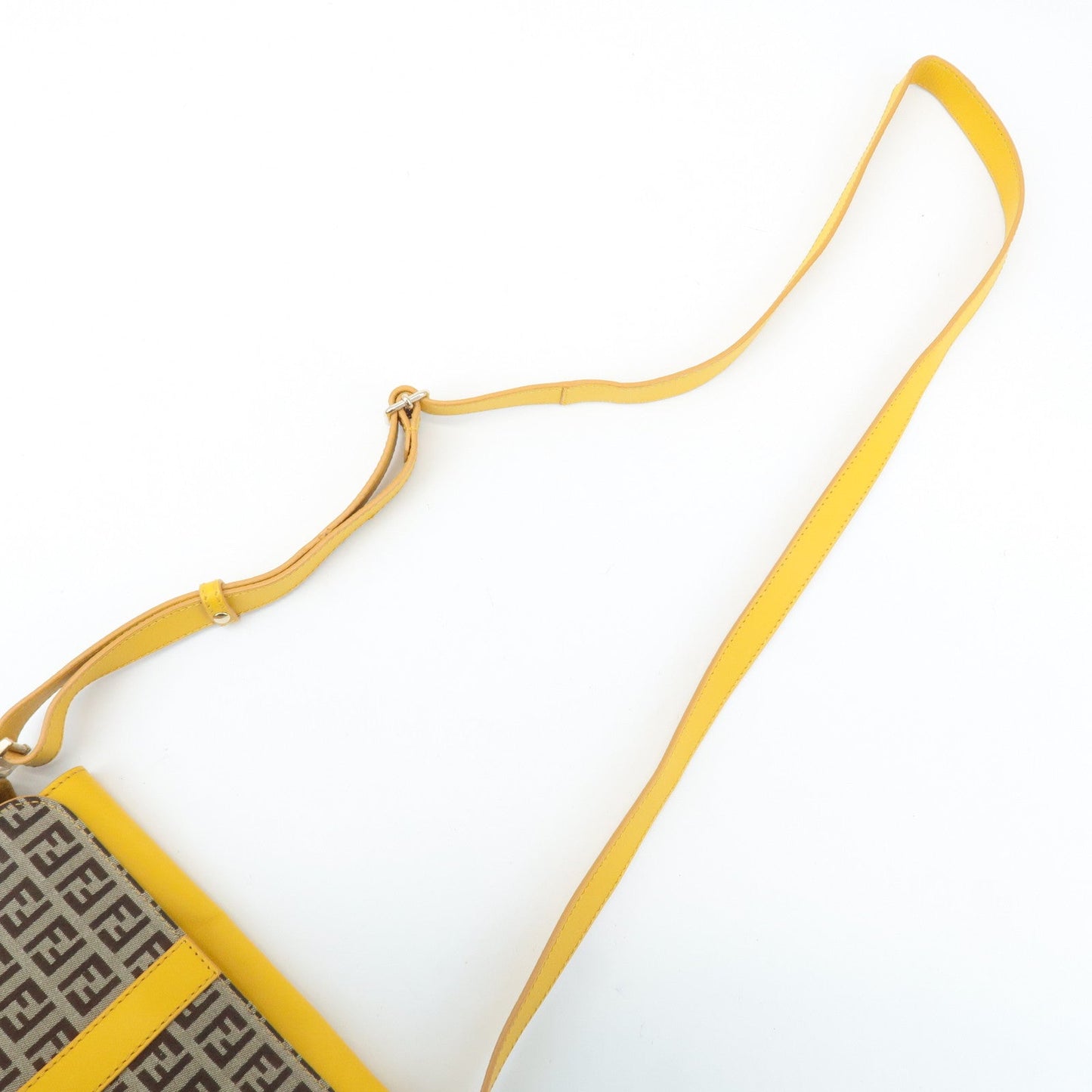 FENDI Zucchino Canvas Leather Shoulder Bag BrownYellow 8BT175  d