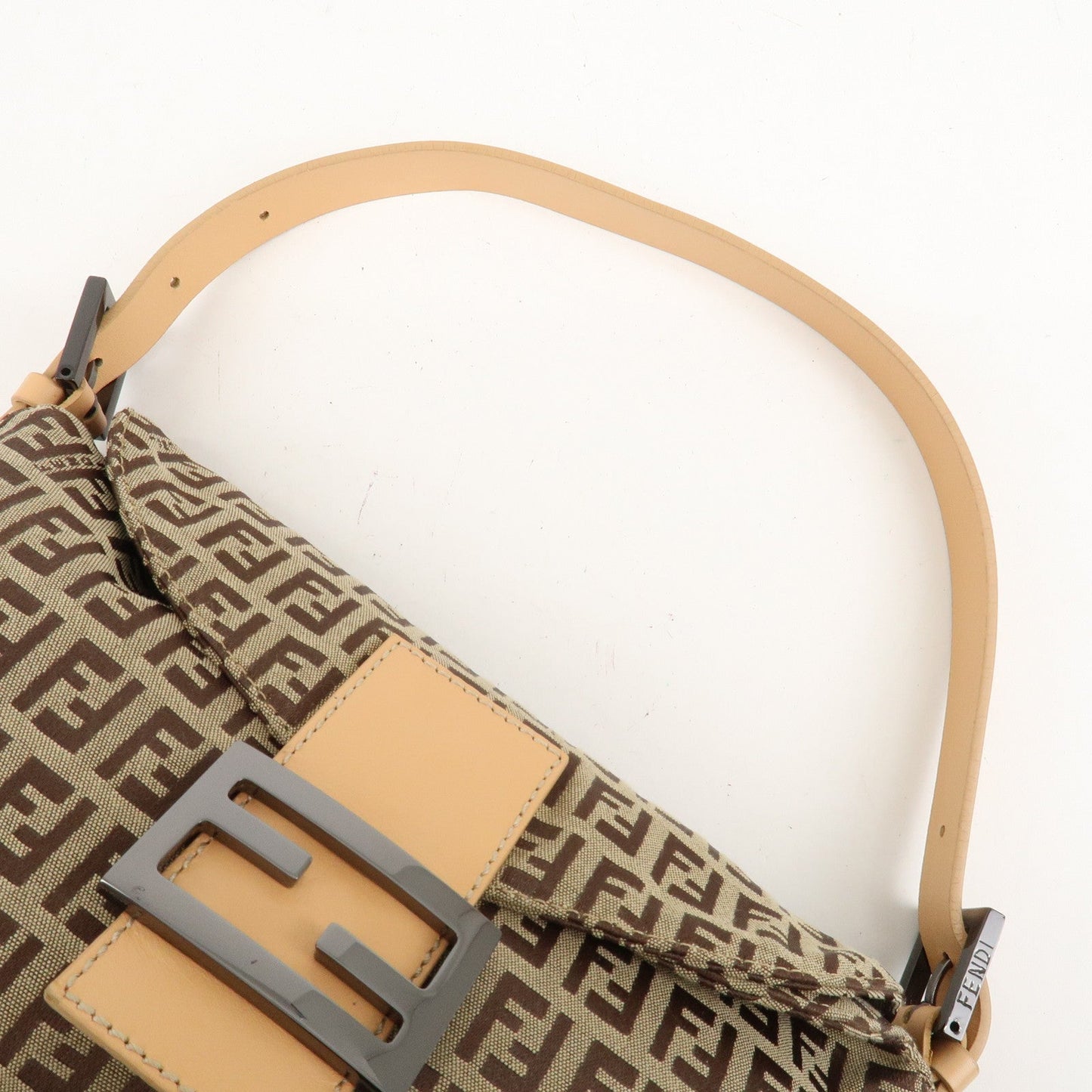 FENDI Zucchino Canvas Leather Shoulder Bag Beige 8BR003  d