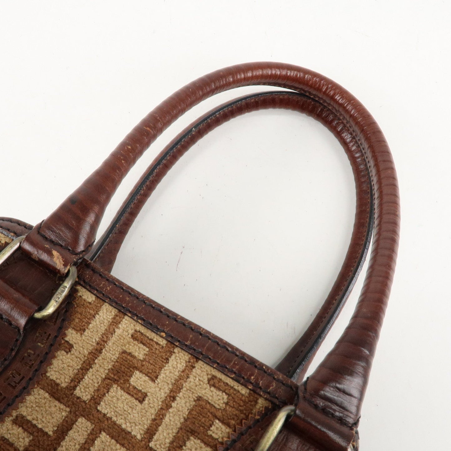 FENDI Ethnico Zucca Canvas Leather Tote Bag Brown 8BN157  d