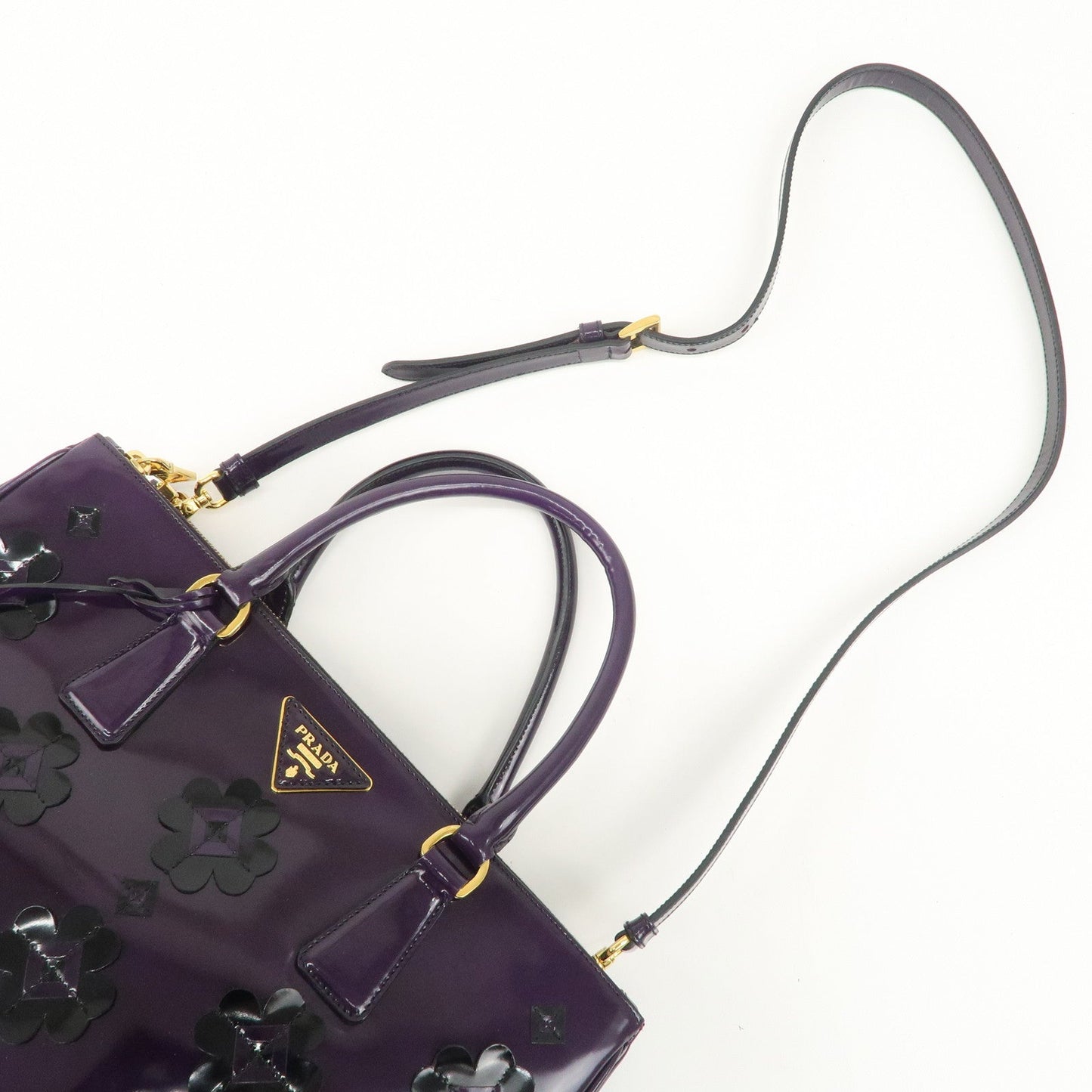 PRADA Patent Leather 2Way Shoulder Bag Flower Motif B2274F  d