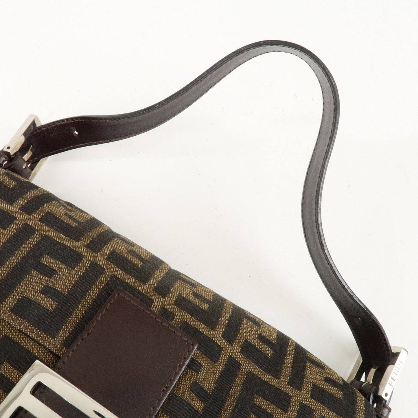 FENDI Mamma Baguette Zucca Canvas Shoulder Bag Brown Black 26424  d