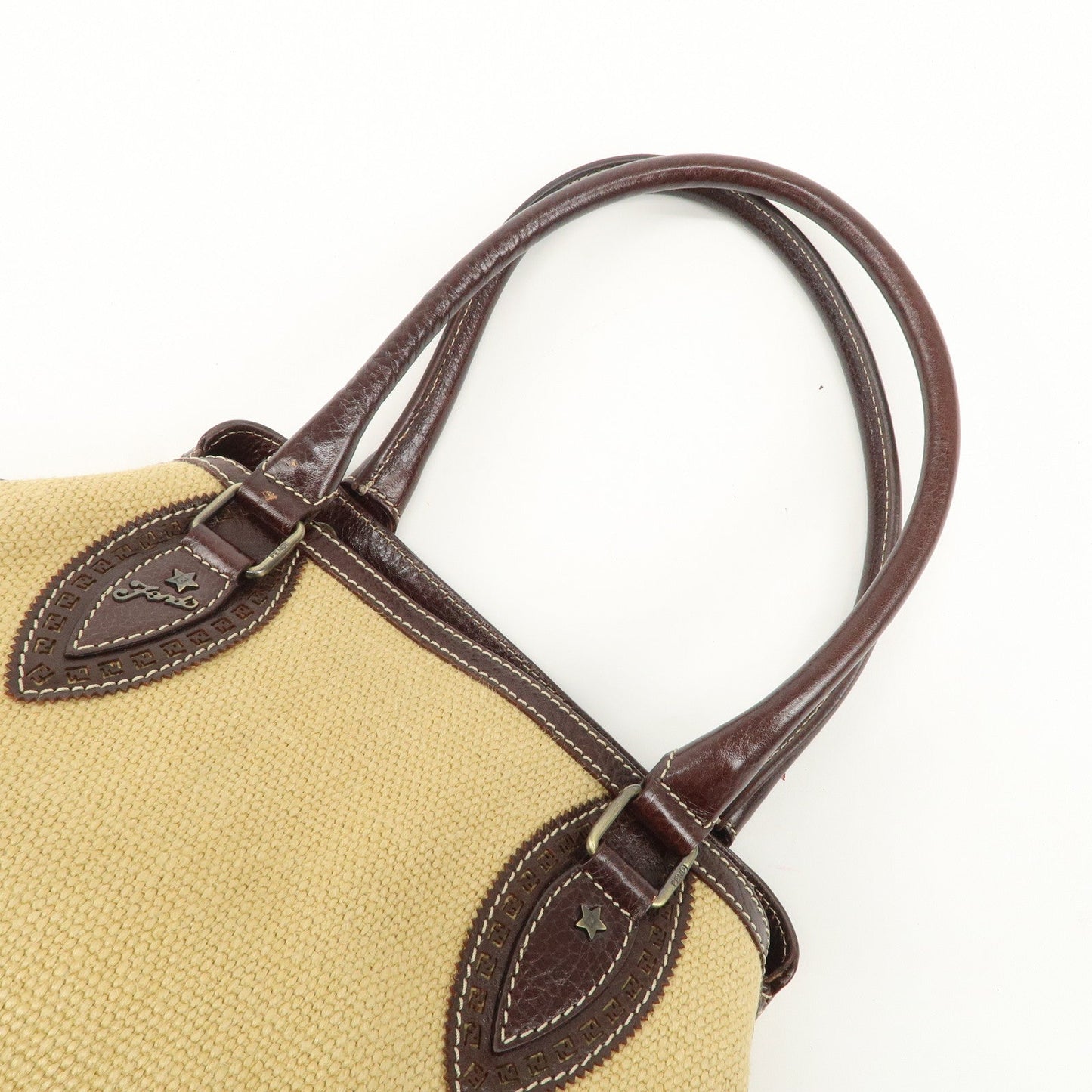 FENDI Ethnico Zucca Canvas Leather Shoulder Bag Beige Brown 8BN162  d