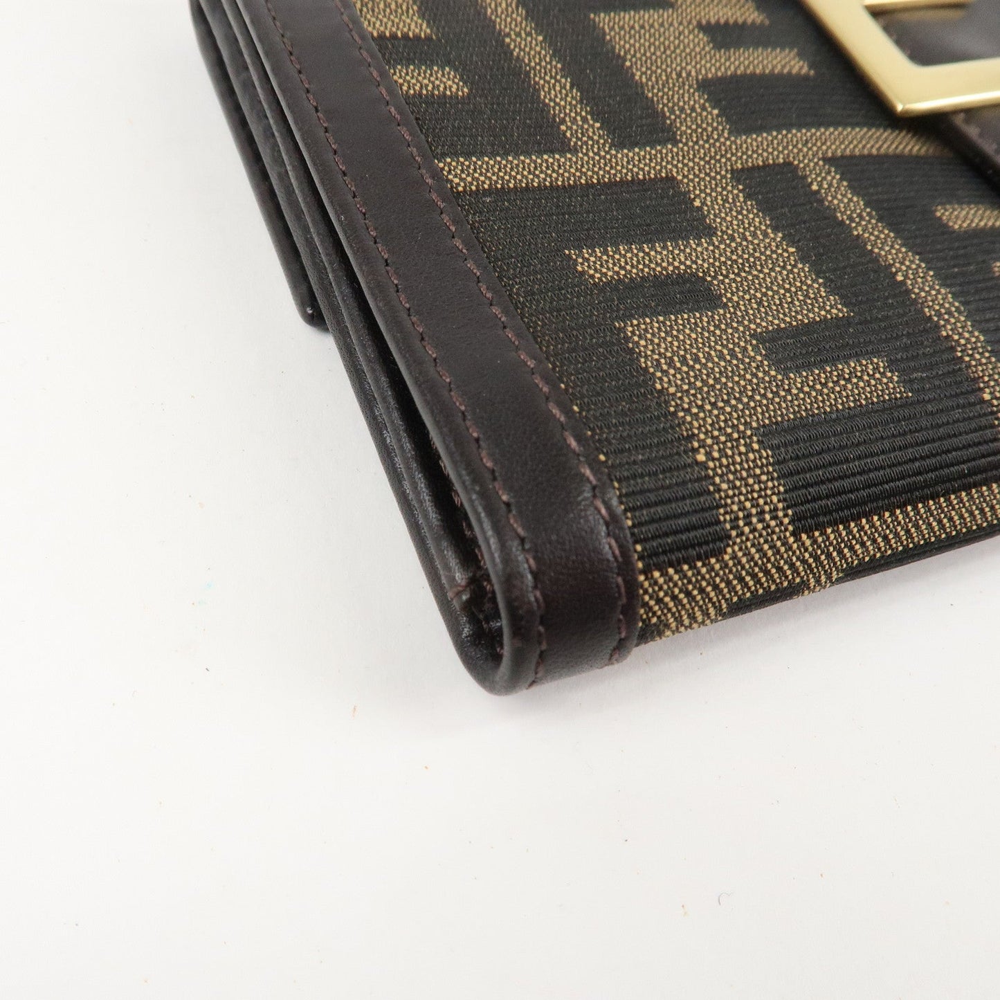 FENDI Zucca Canvas Leather Long Bi-fold Wallet Brown 8M0032  d