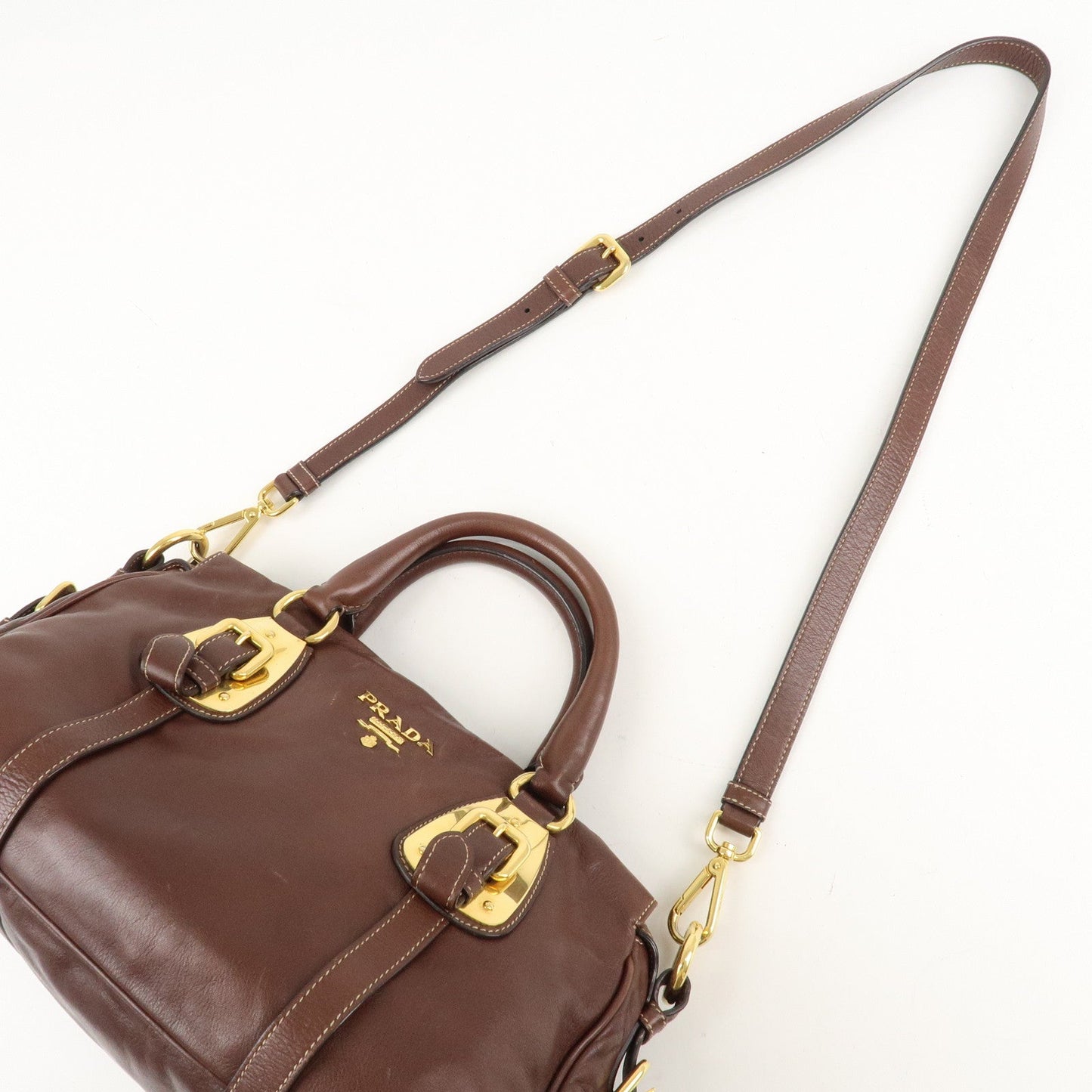 PRADA Leather 2Way Bag Shoulder Bag Hand Bag Brown BN1904  d