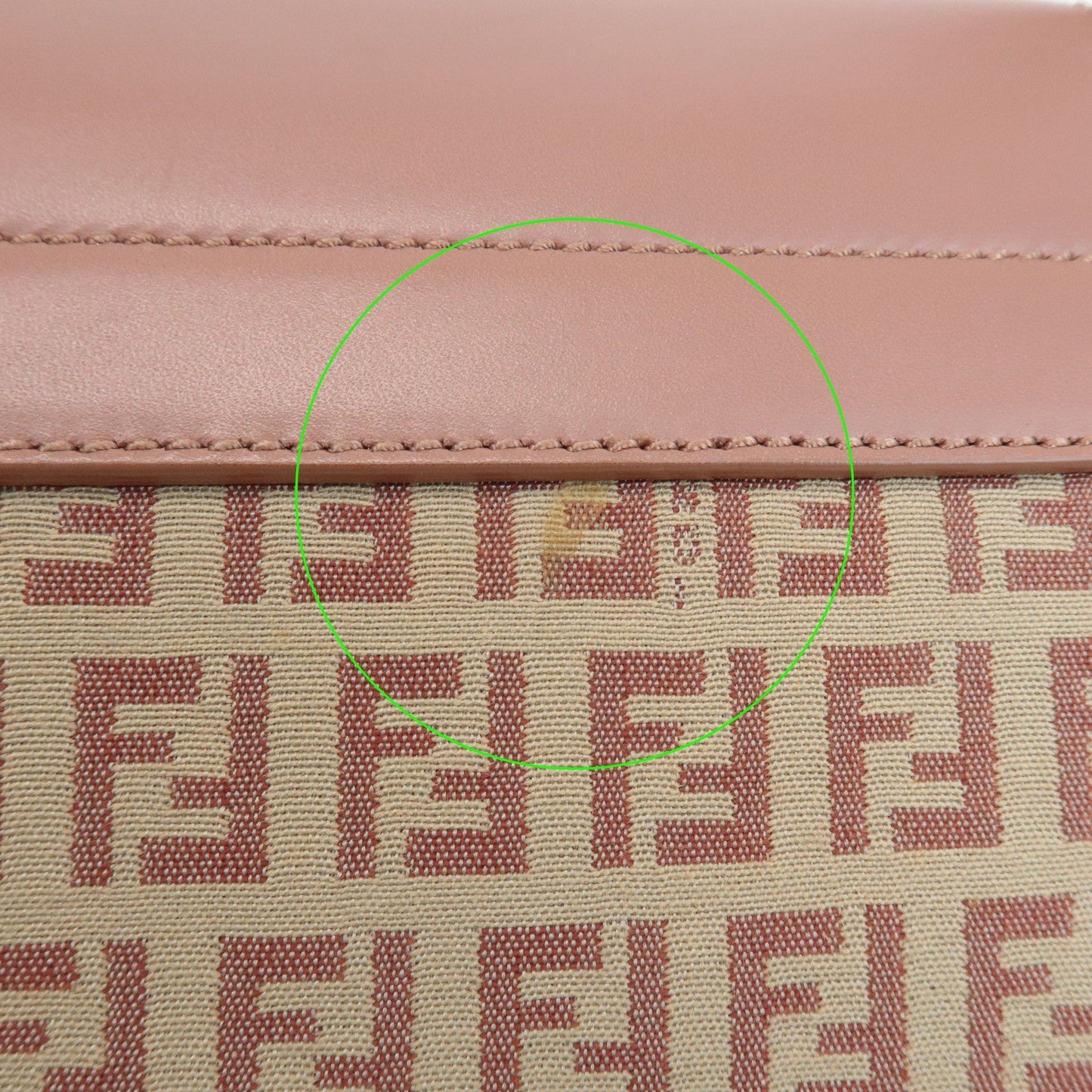 FENDI Zucchino Canvas Leather Shoulder Bag Beige Pink 8BR282  d