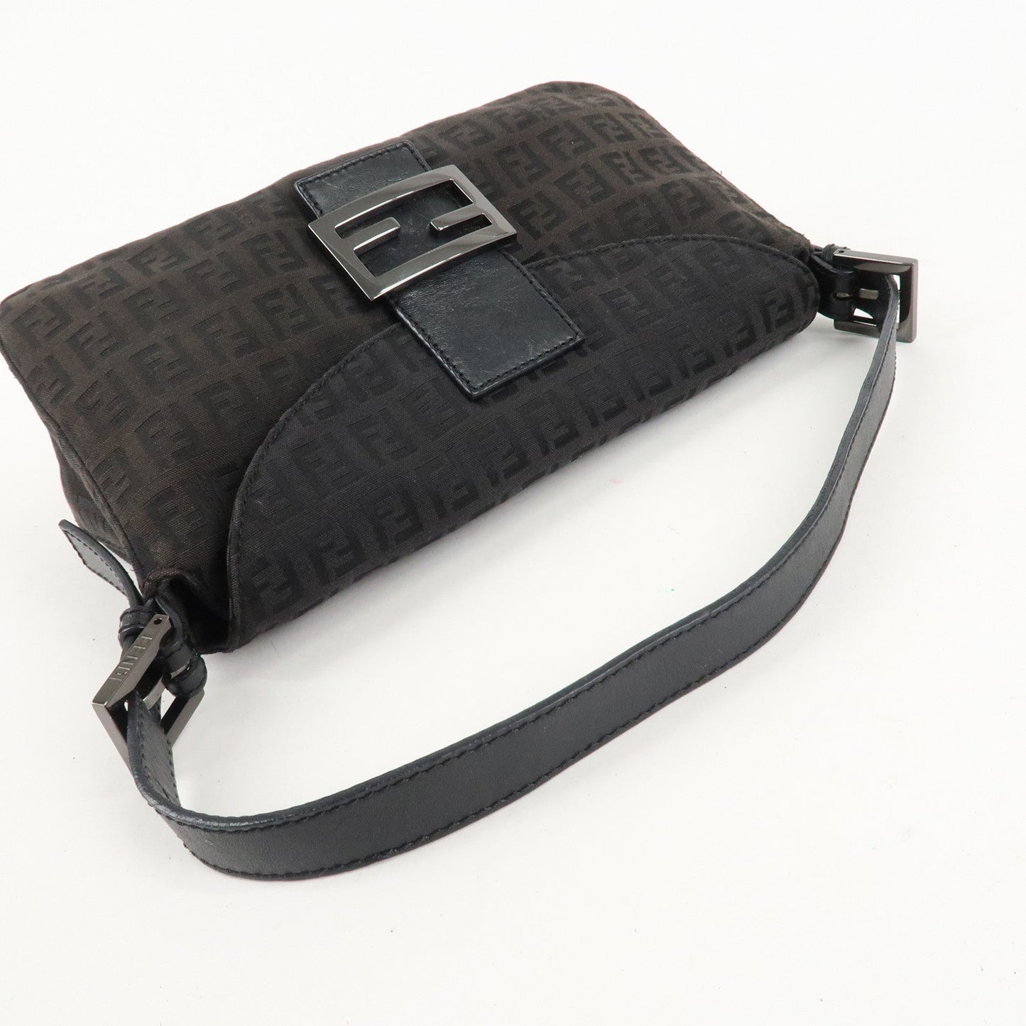FENDI Mamma Baguette Zucchino Canvas Leather Shoulder Bag 8BR003  d