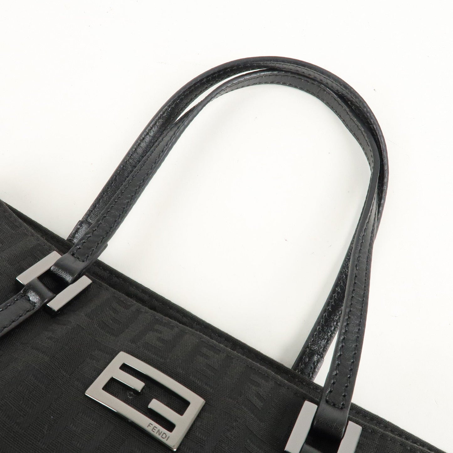 FENDI Zucchino Canvas Leather Tote Bag Hand Bag Black 8BH132  d