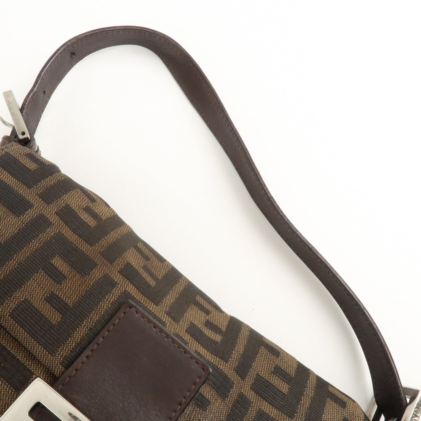 FENDI Mamma Baguette Zucca Canvas Leather Shoulder Bag Brown  d