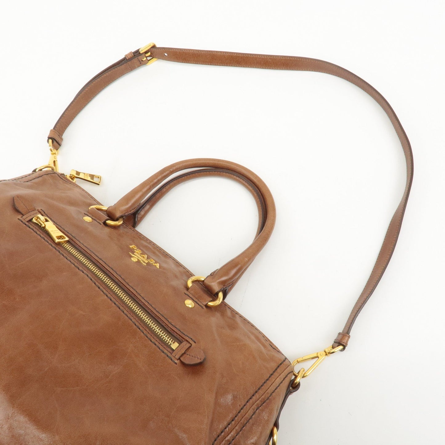 PRADA Logo Leather 2way Hand Bag Shoulder Bag Brown BL0727  d