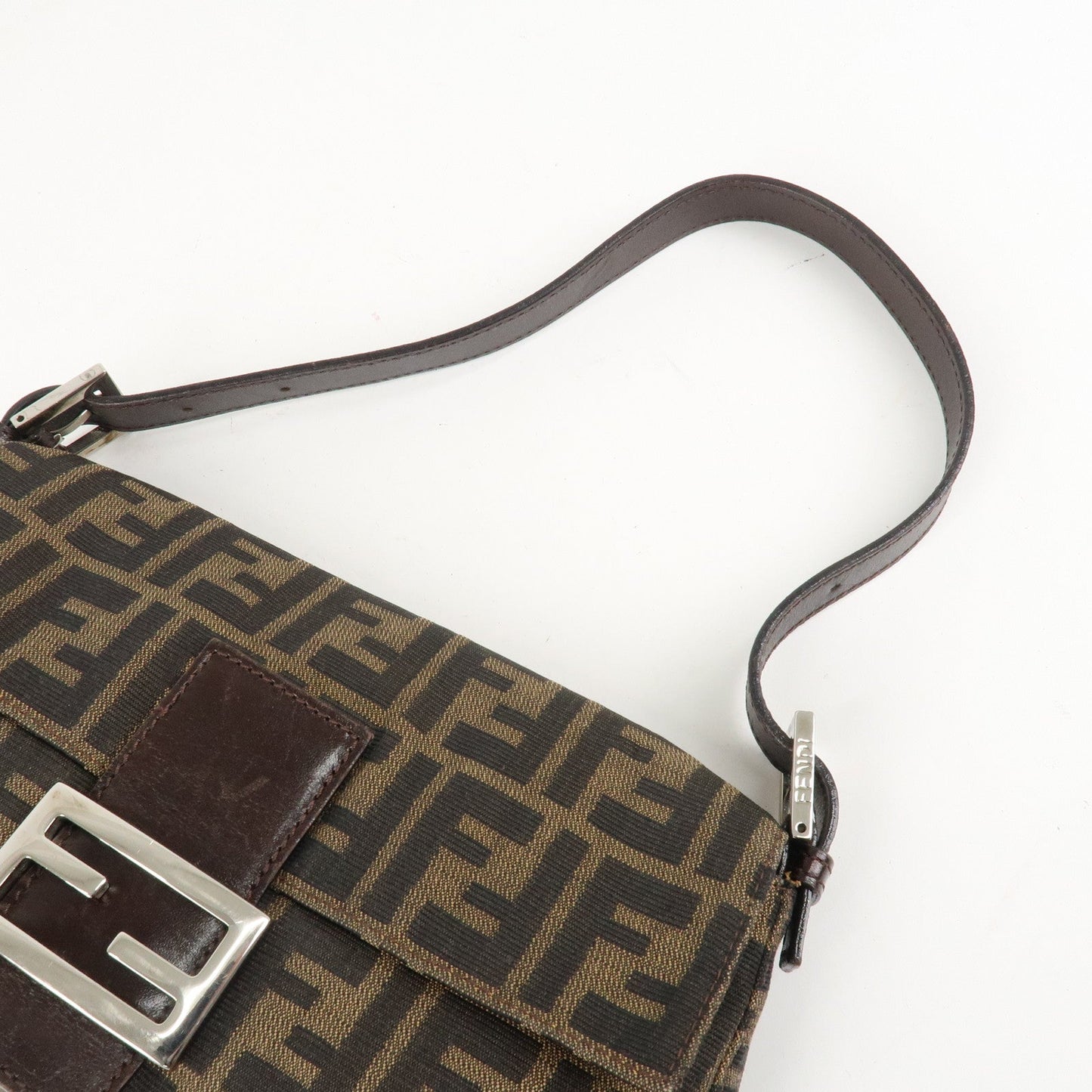 FENDI Mamma Baguette Canvas Shoulder Bag Brown Black 26424  d