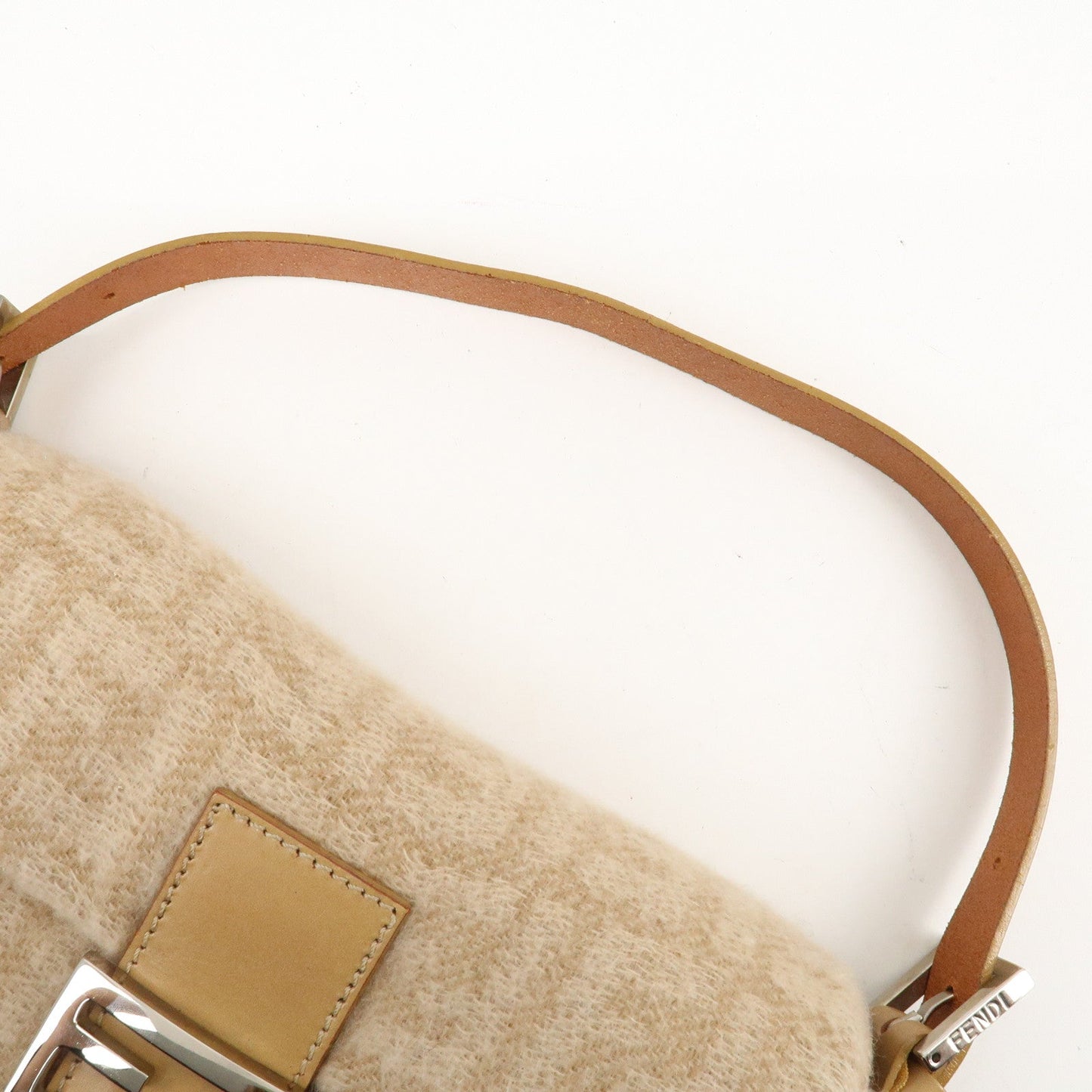 FENDI Mamma Baguette Zucca Wool Leather Shoulder Bag Beige 26424  d