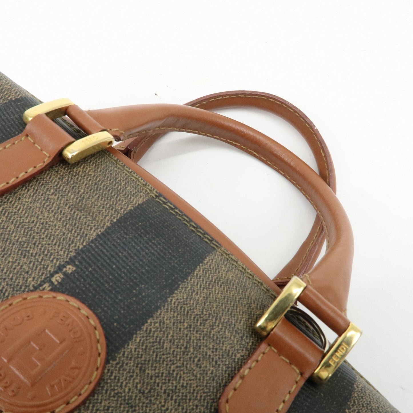FENDI Pequin PVC Leather Hand Bag Brown Black 259021  d
