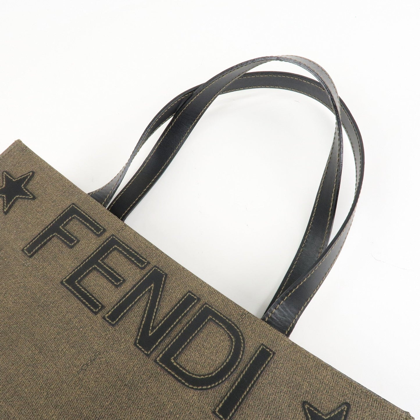FENDI PVC Leather Tote Bag Hand Bag Shoulder Bag Brown Black  d