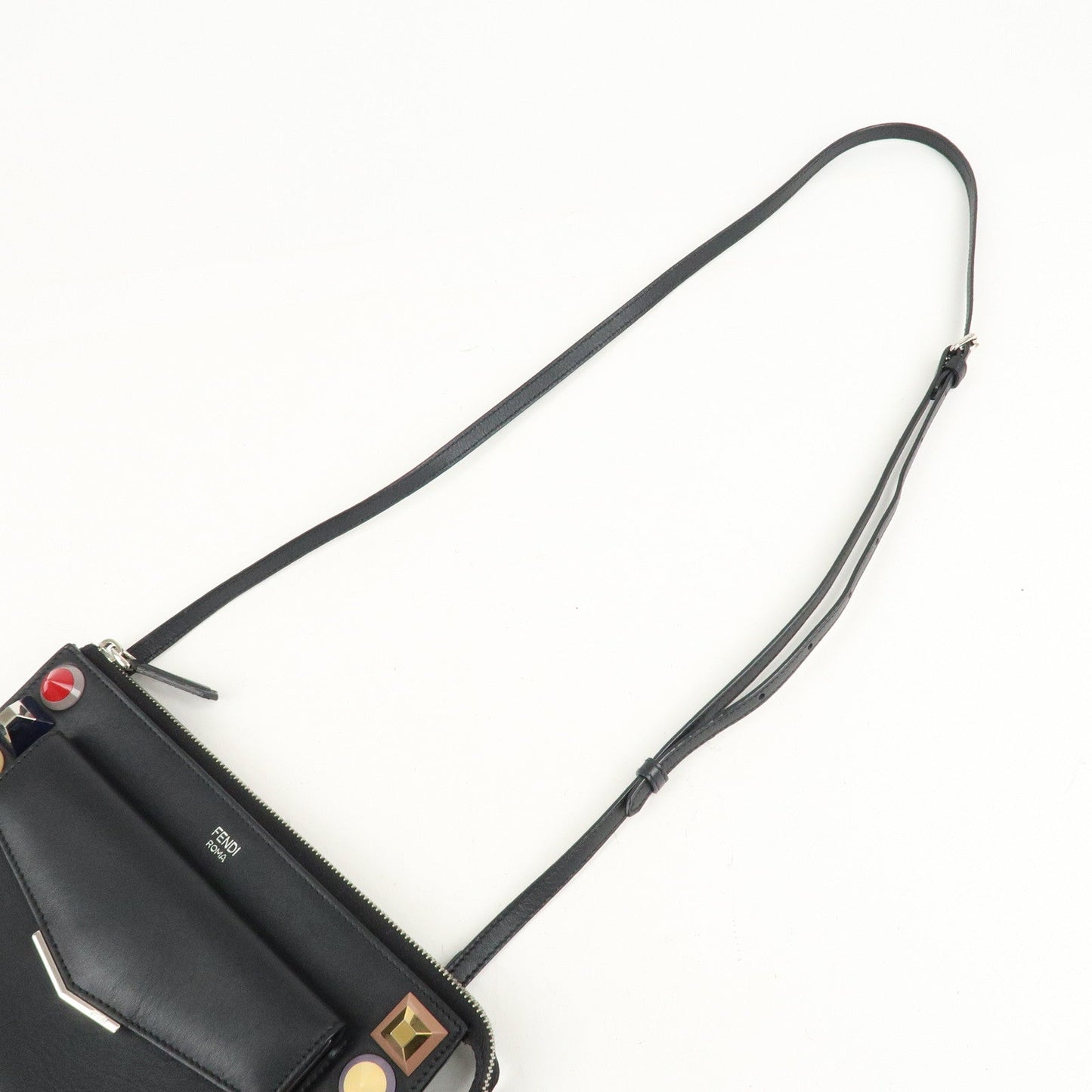 FENDI Leather Toujours Multi-Studs Shoulder Bag Black 8M0369  d
