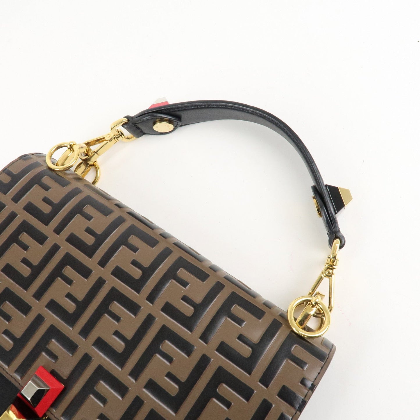 FENDI Zucca KAN I Leather 2Way Bag Hand Bag Brown Black 8BT283  d