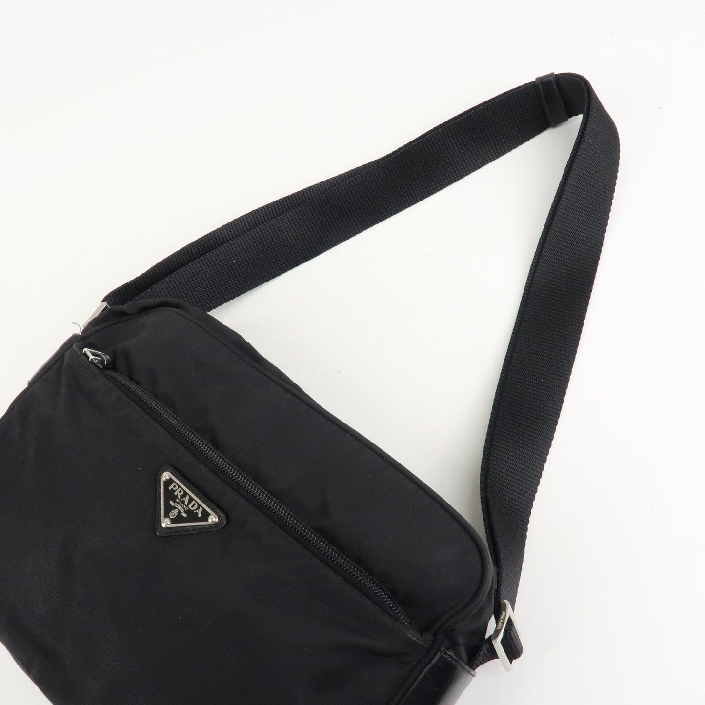 PRADA Logo Nylon Leather Shoulder Bag Crossbody Bag Black  d