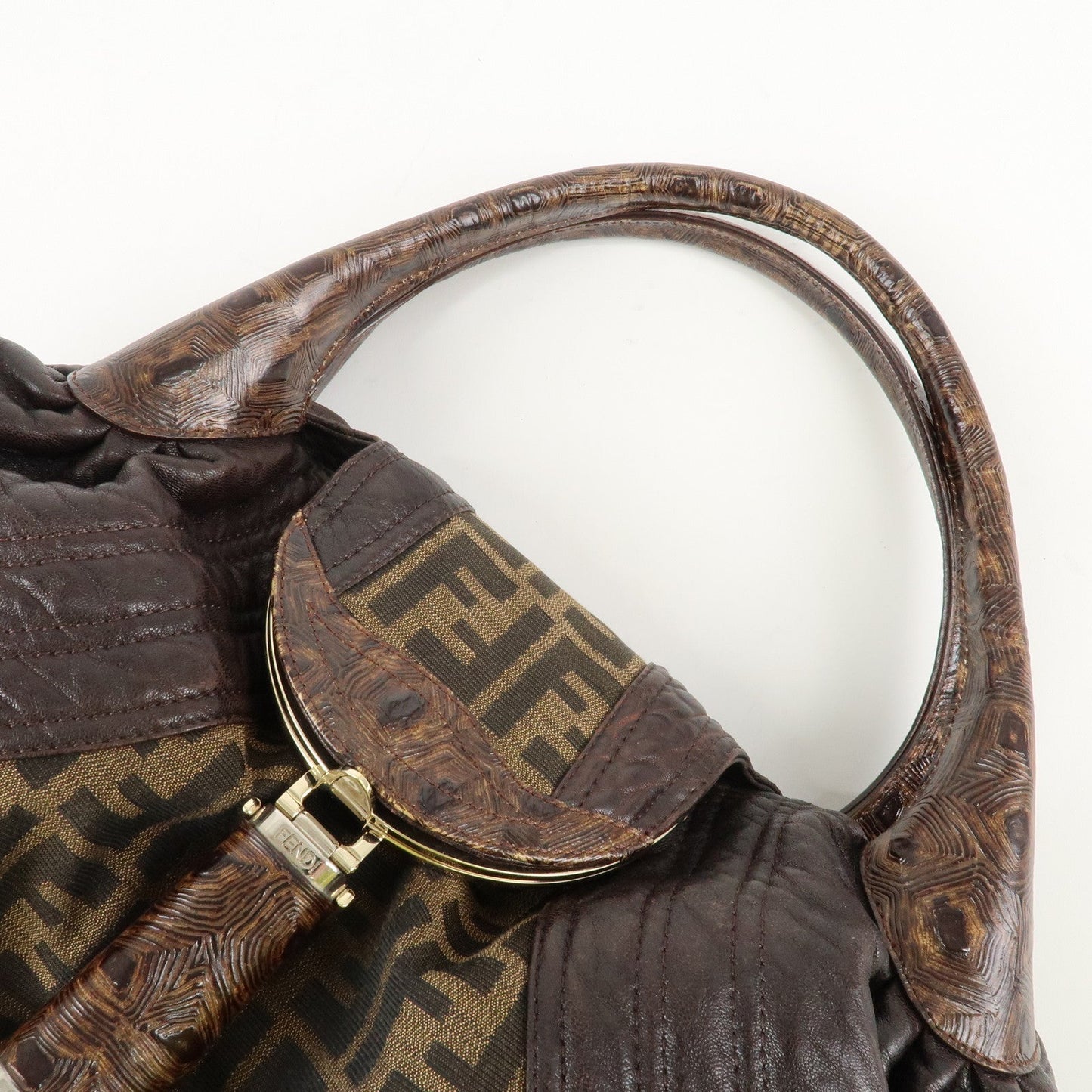 FENDI Zucca Canvas Leather Spy Bag Brown Black 8BR511  d